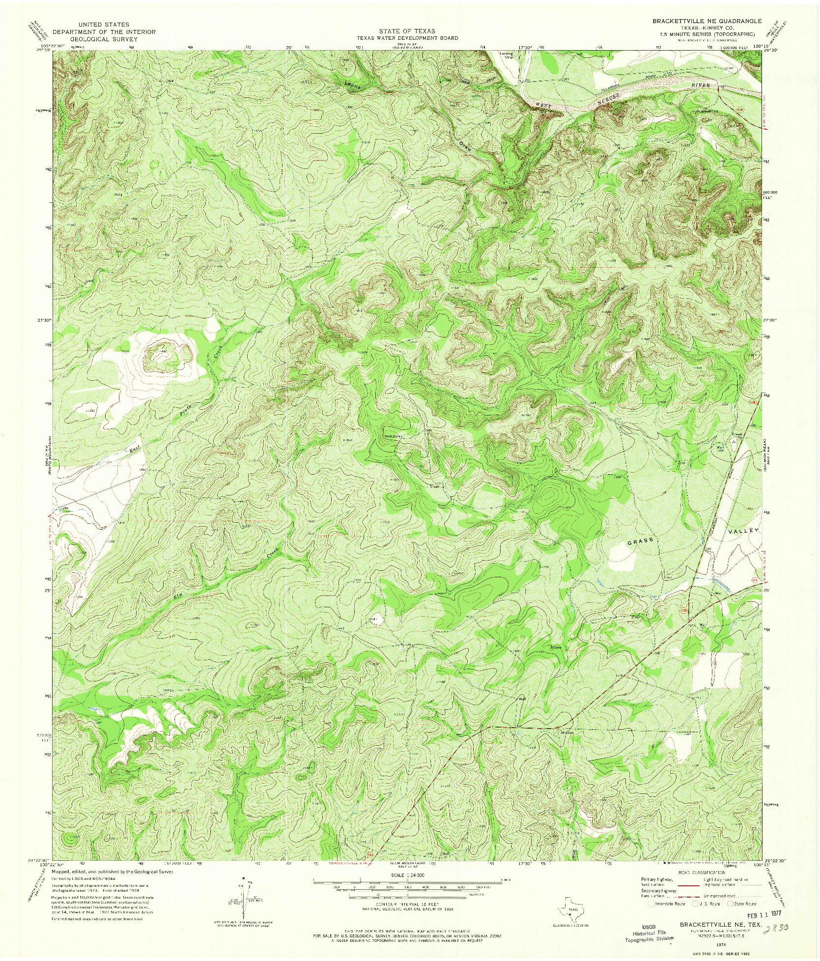 USGS 1:24000-SCALE QUADRANGLE FOR BRACKETTVILLE NE, TX 1974