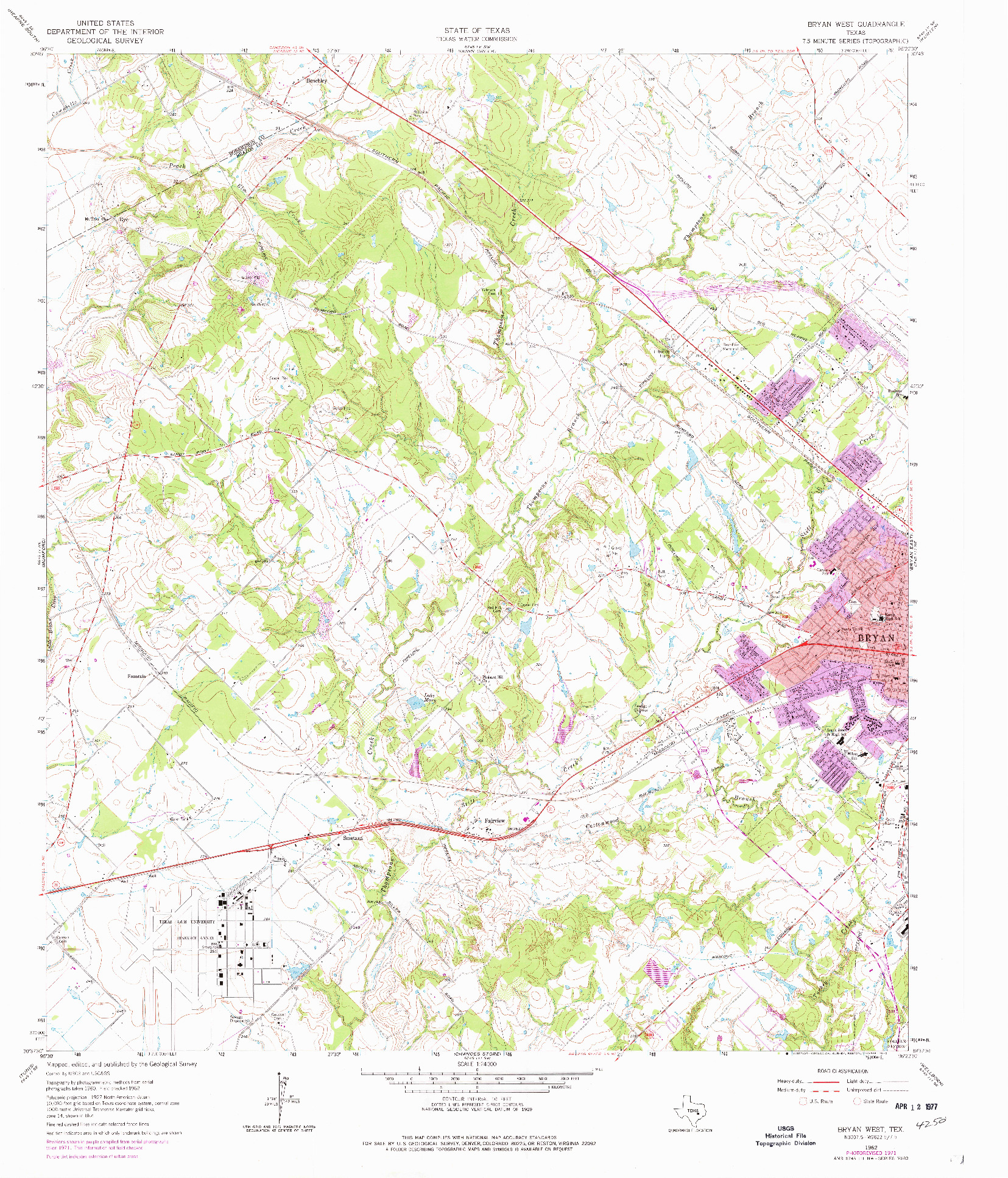 USGS 1:24000-SCALE QUADRANGLE FOR BRYAN WEST, TX 1962