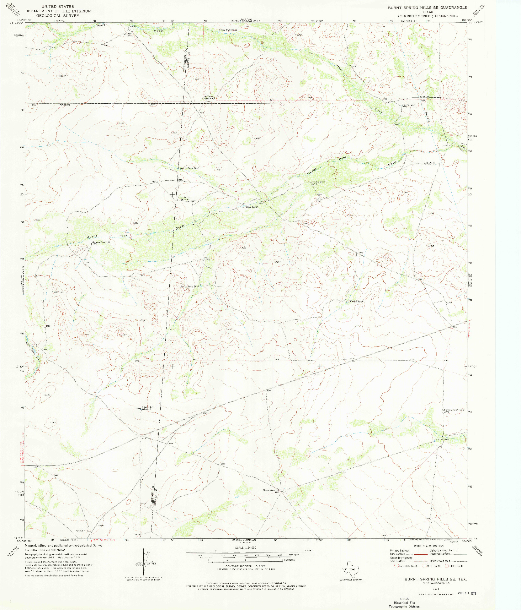 USGS 1:24000-SCALE QUADRANGLE FOR BURNT SPRING HILLS SE, TX 1973
