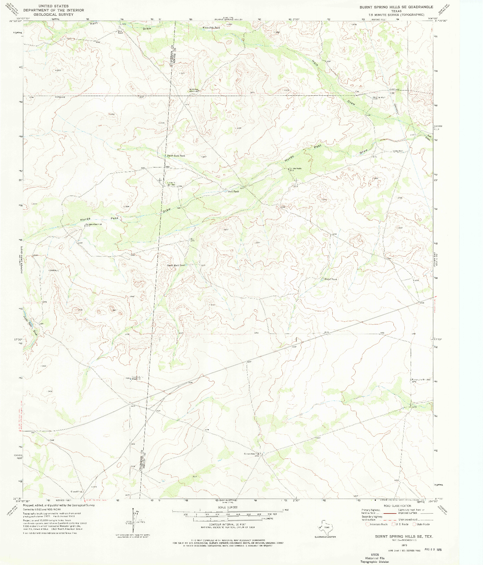 USGS 1:24000-SCALE QUADRANGLE FOR BURNT SPRING HILLS SE, TX 1973