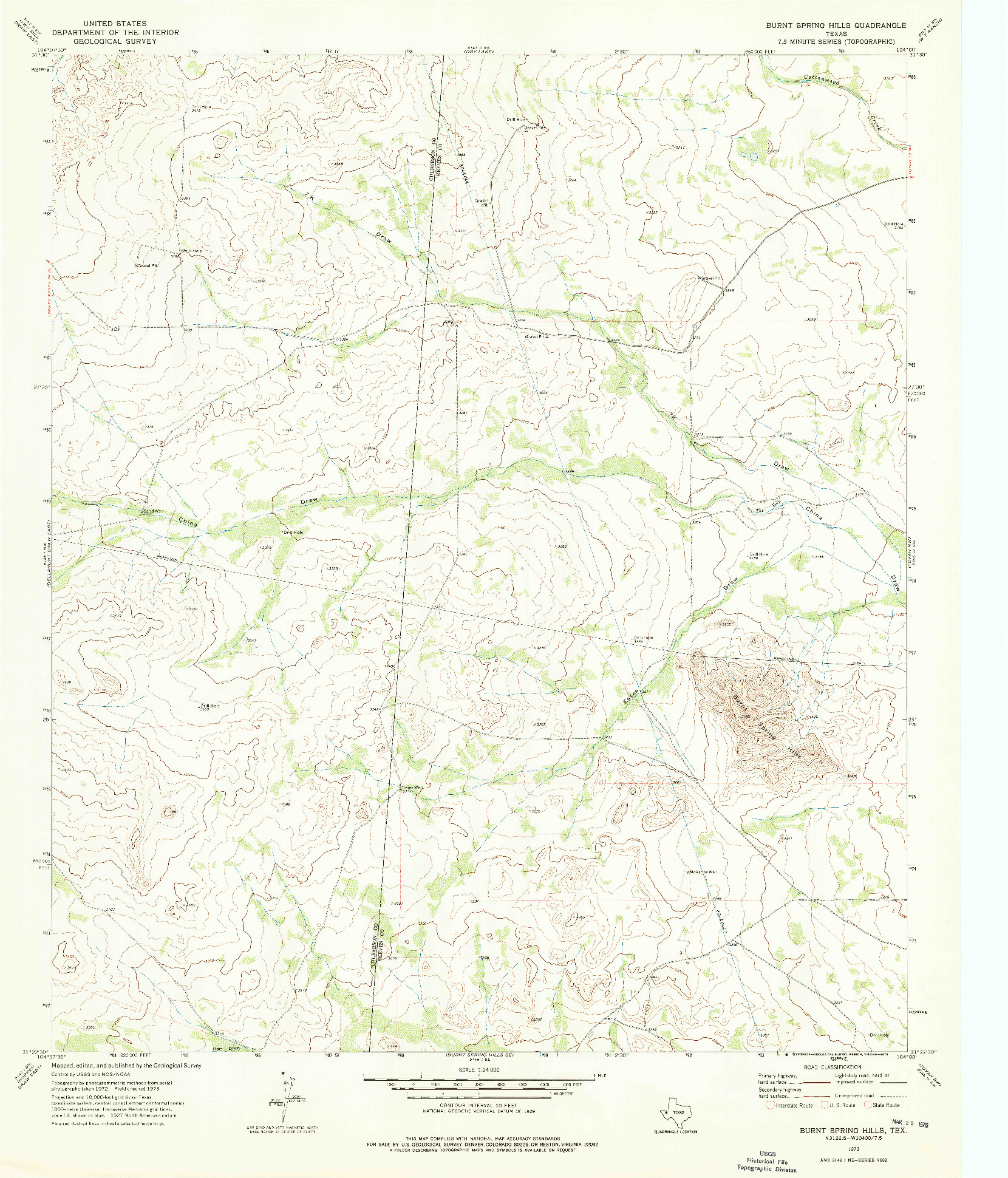 USGS 1:24000-SCALE QUADRANGLE FOR BURNT SPRING HILLS, TX 1973