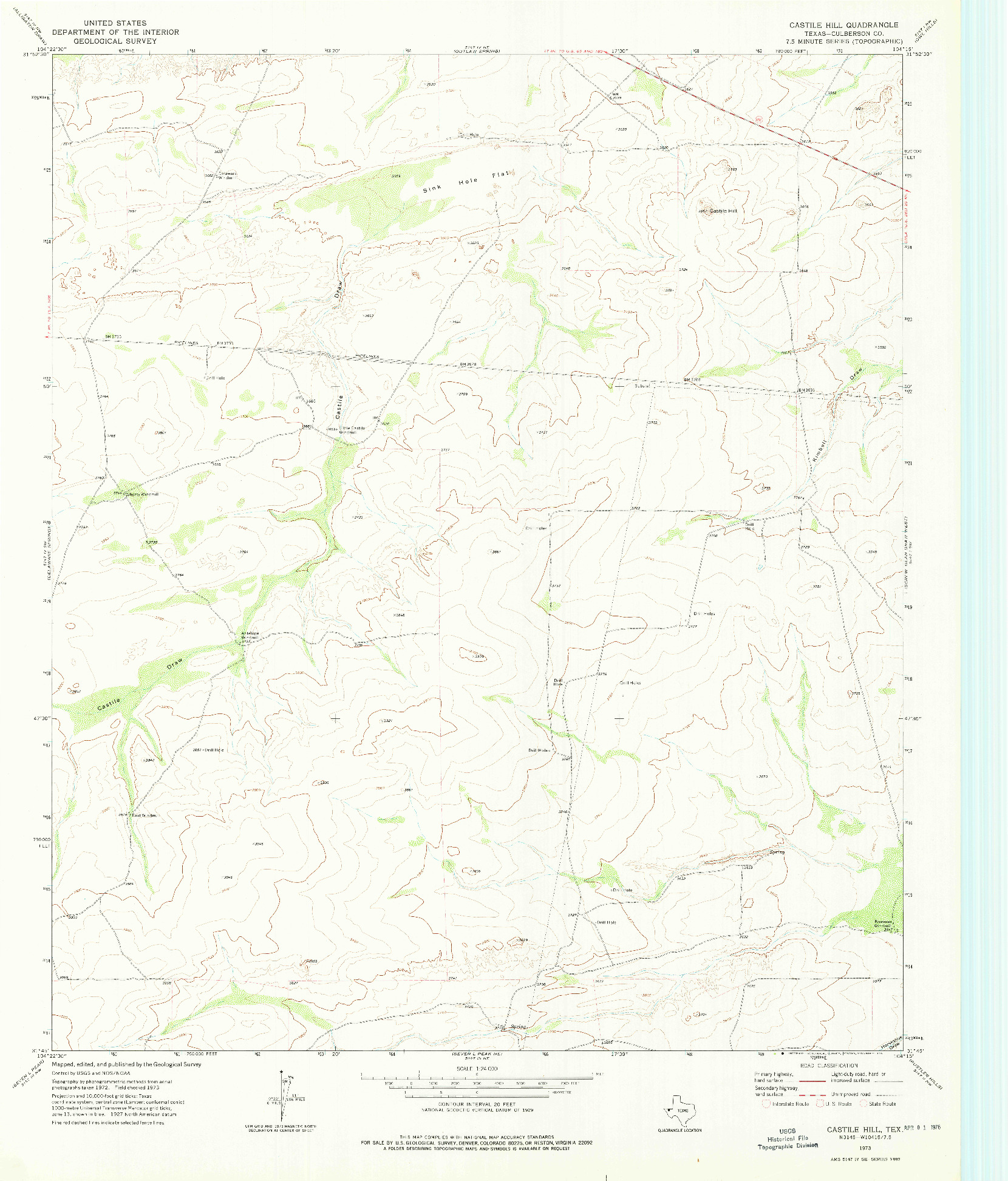 USGS 1:24000-SCALE QUADRANGLE FOR CASTILE HILL, TX 1973