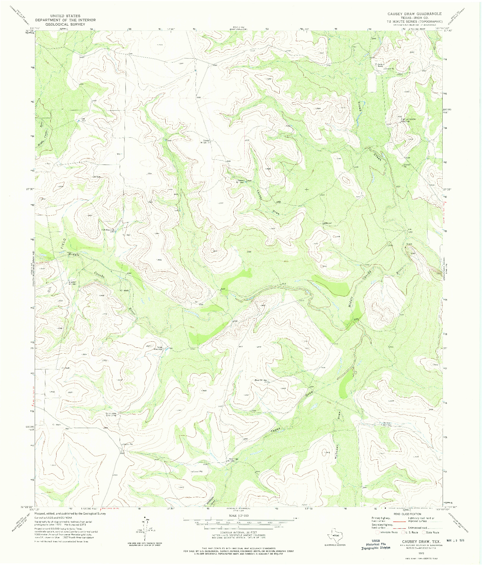 USGS 1:24000-SCALE QUADRANGLE FOR CAUSEY DRAW, TX 1973