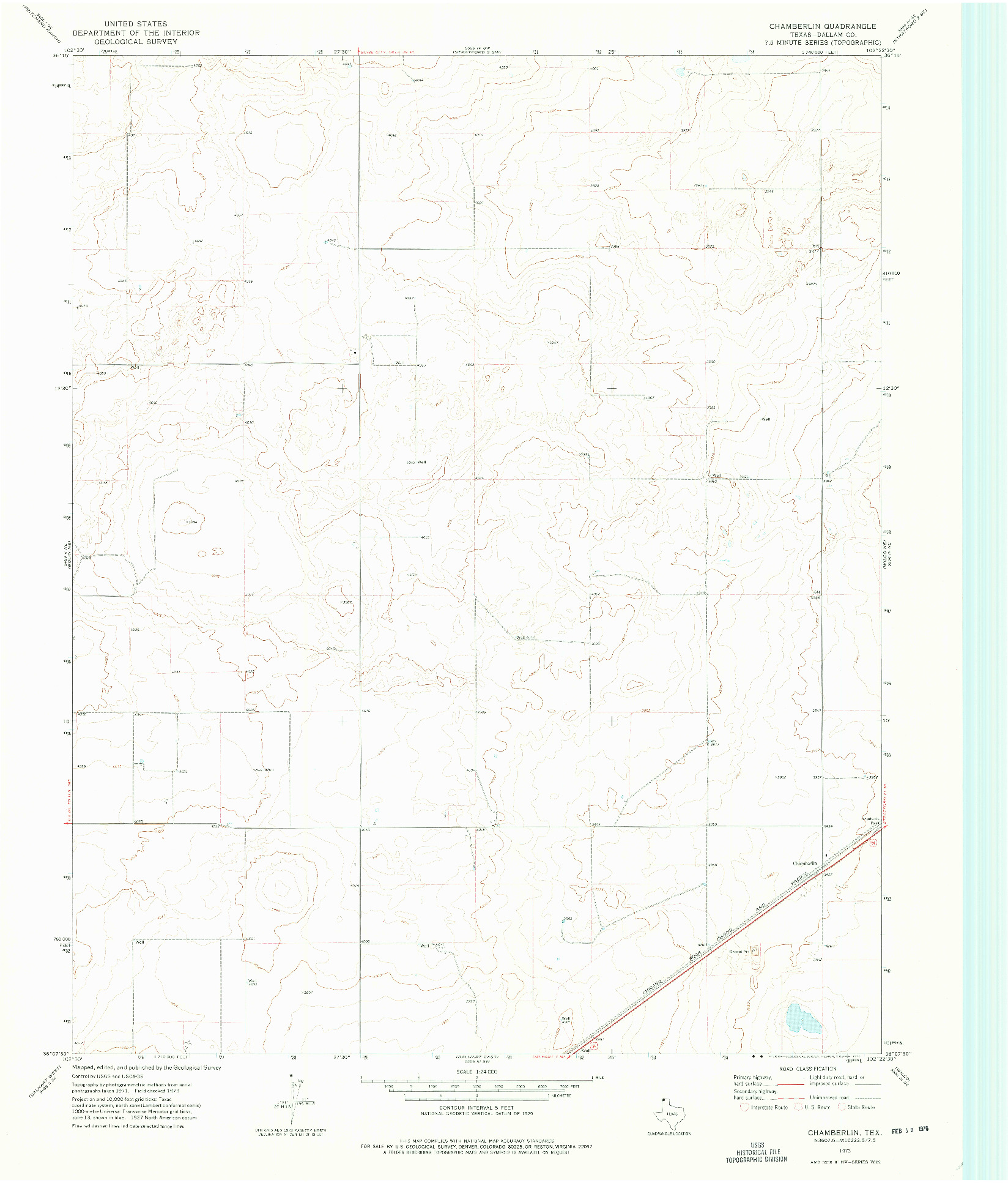 USGS 1:24000-SCALE QUADRANGLE FOR CHAMBERLIN, TX 1973