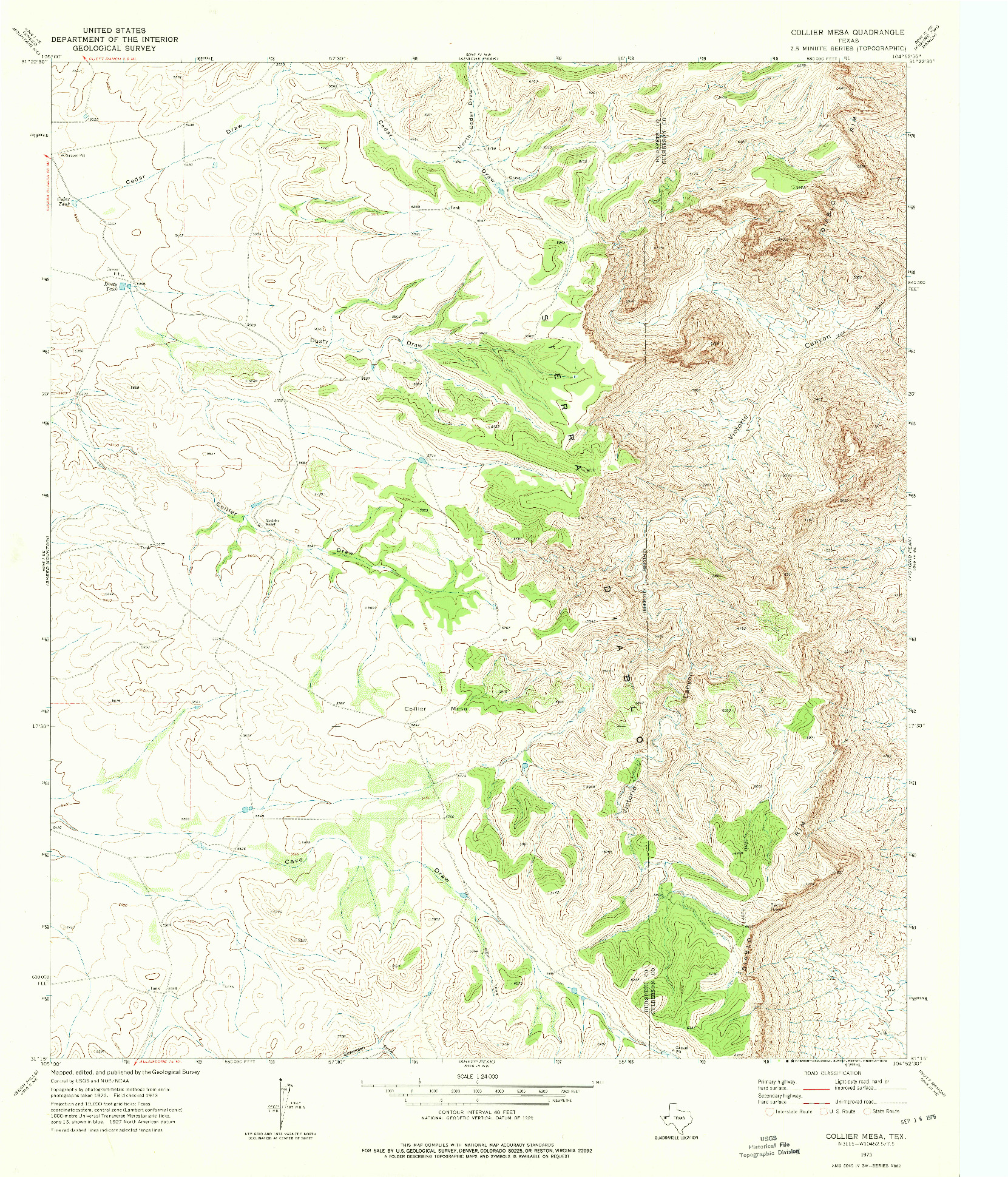 USGS 1:24000-SCALE QUADRANGLE FOR COLLIER MESA, TX 1973