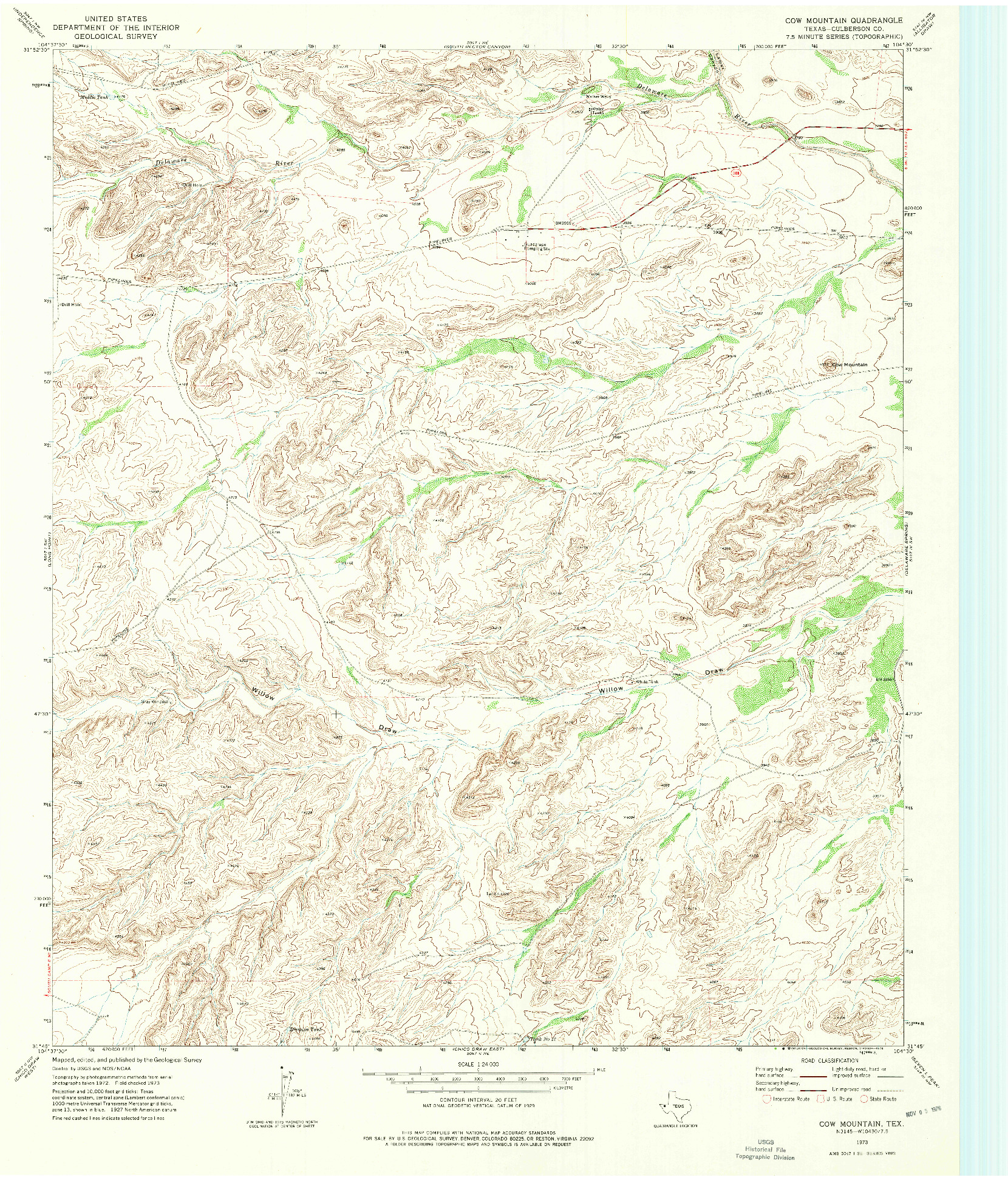 USGS 1:24000-SCALE QUADRANGLE FOR COW MOUNTAIN, TX 1973