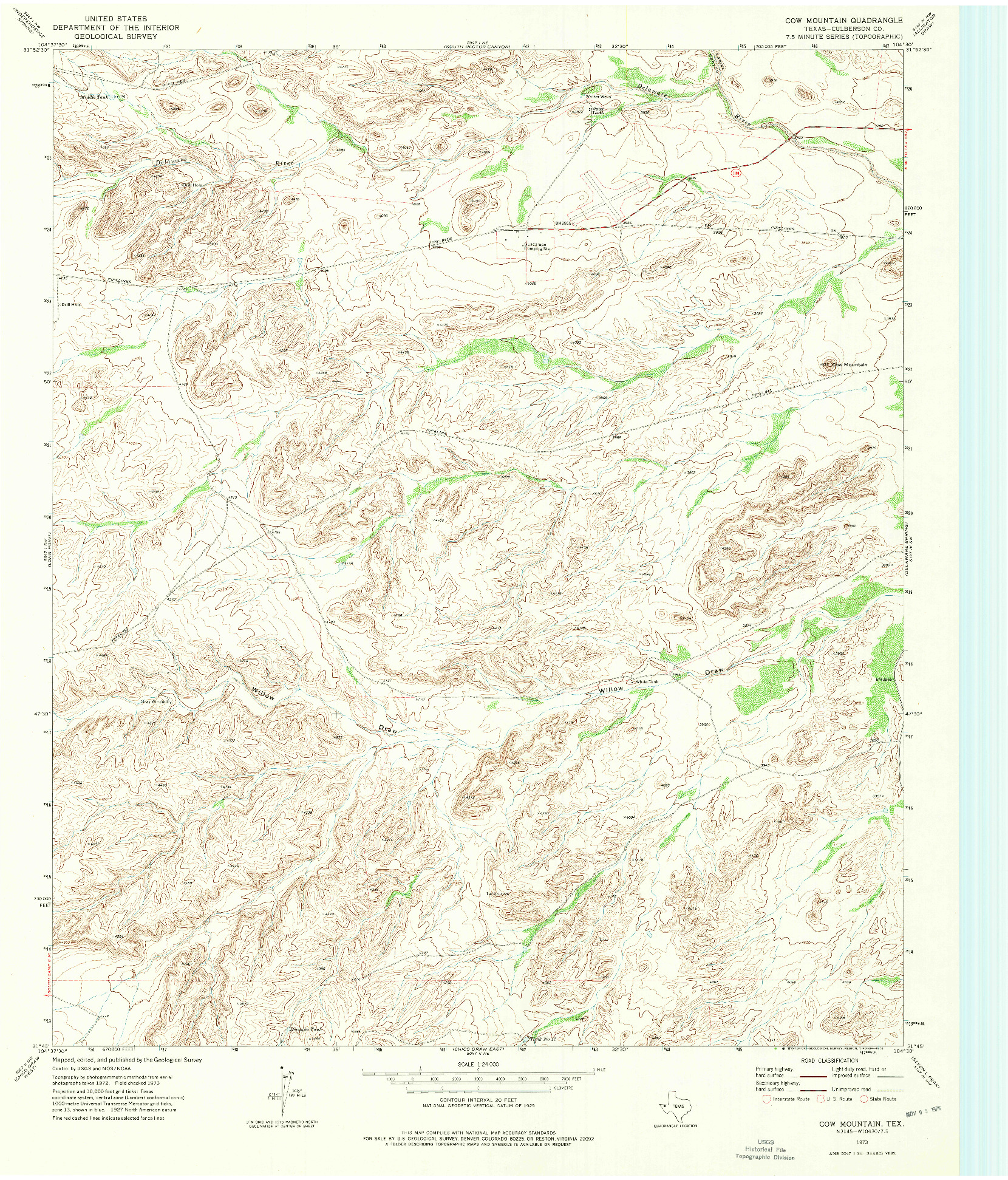 USGS 1:24000-SCALE QUADRANGLE FOR COW MOUNTAIN, TX 1973