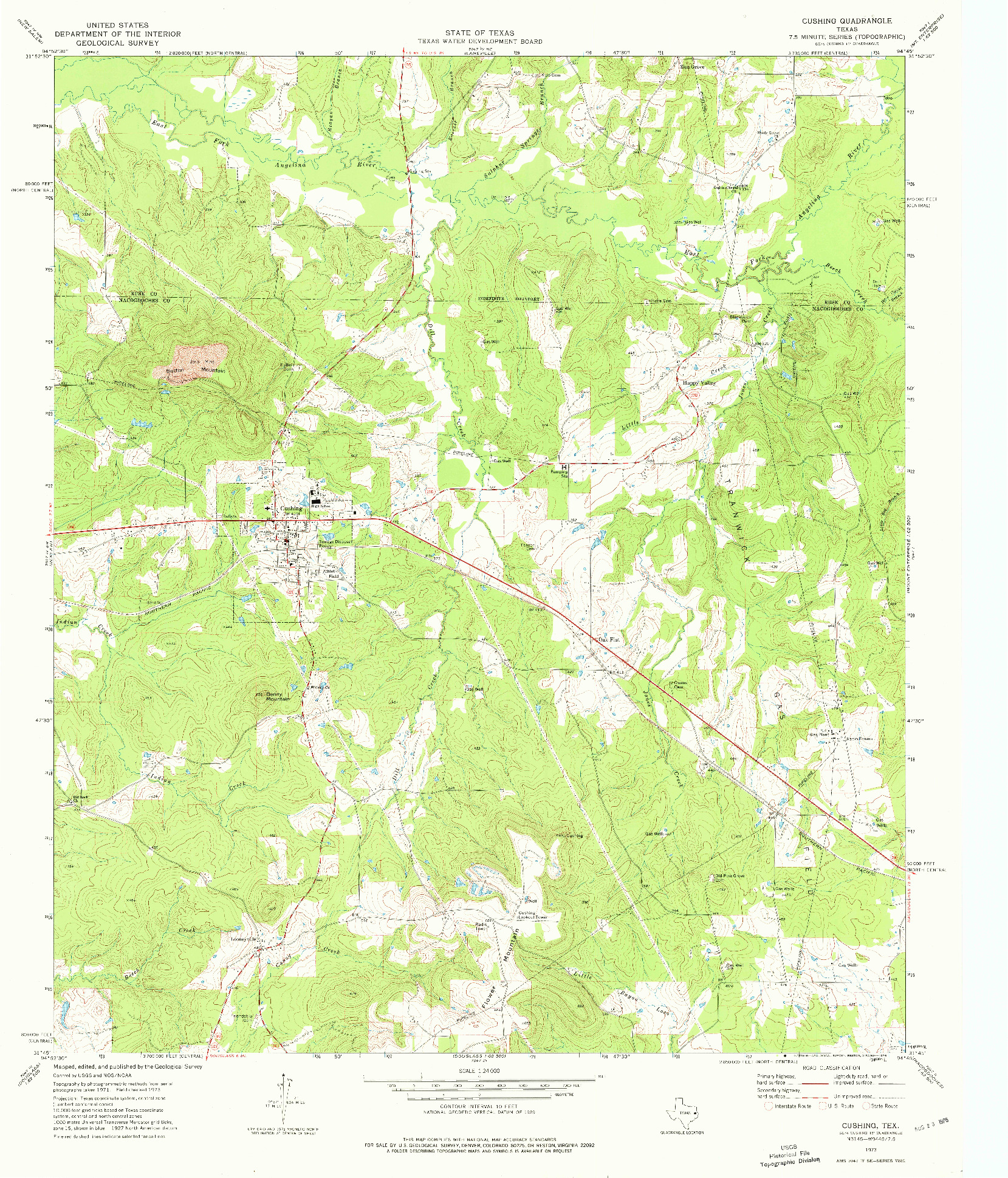 USGS 1:24000-SCALE QUADRANGLE FOR CUSHING, TX 1973