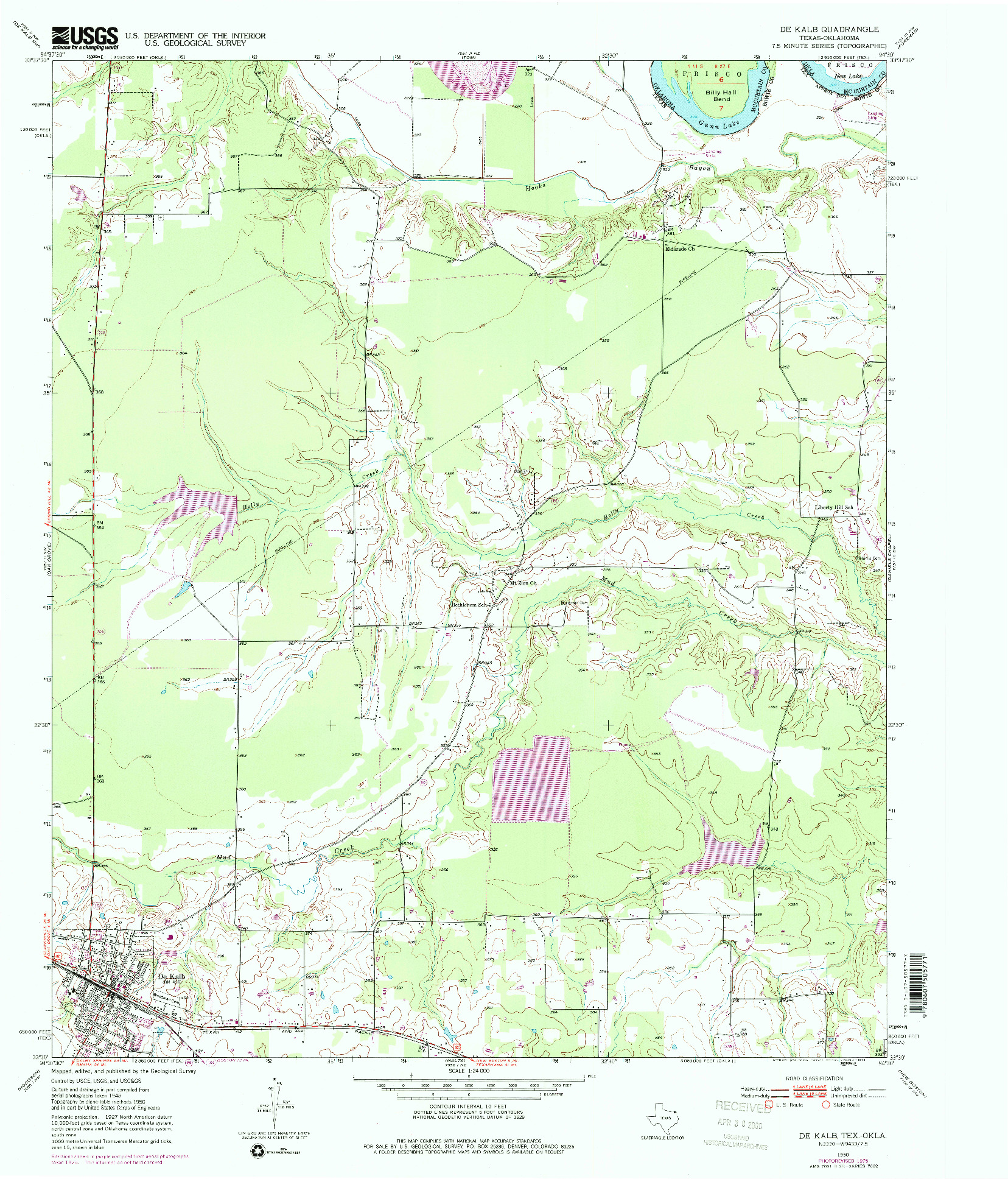 USGS 1:24000-SCALE QUADRANGLE FOR DE KALB, TX 1950
