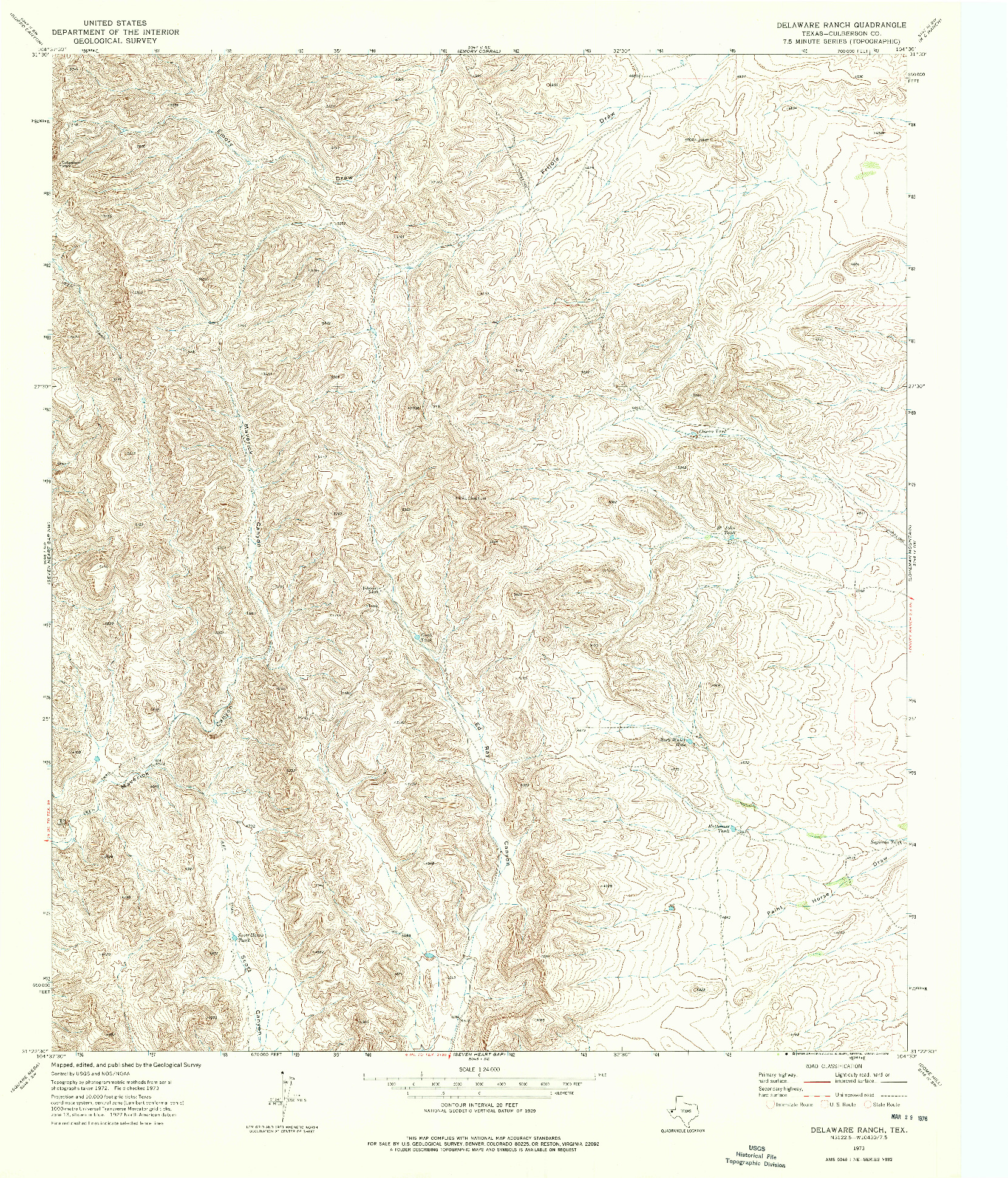 USGS 1:24000-SCALE QUADRANGLE FOR DELAWARE RANCH, TX 1973