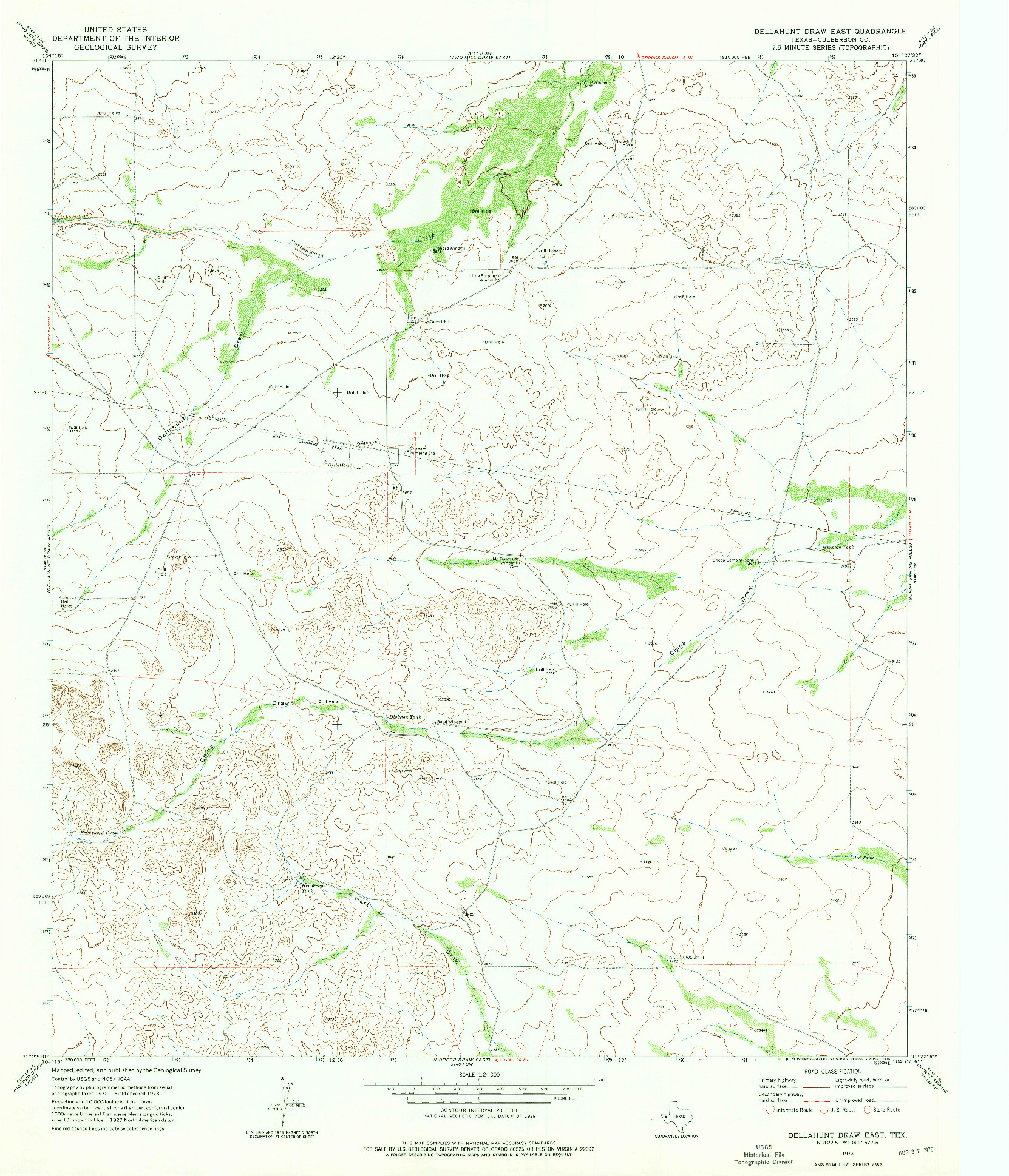 USGS 1:24000-SCALE QUADRANGLE FOR DELLAHUNT DRAW EAST, TX 1973