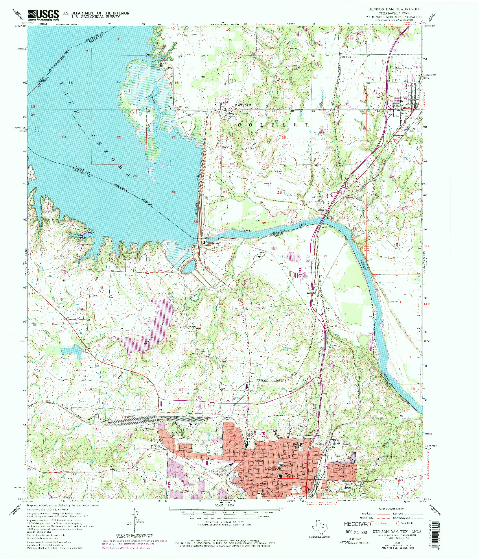 USGS 1:24000-SCALE QUADRANGLE FOR DENISON DAM, TX 1957