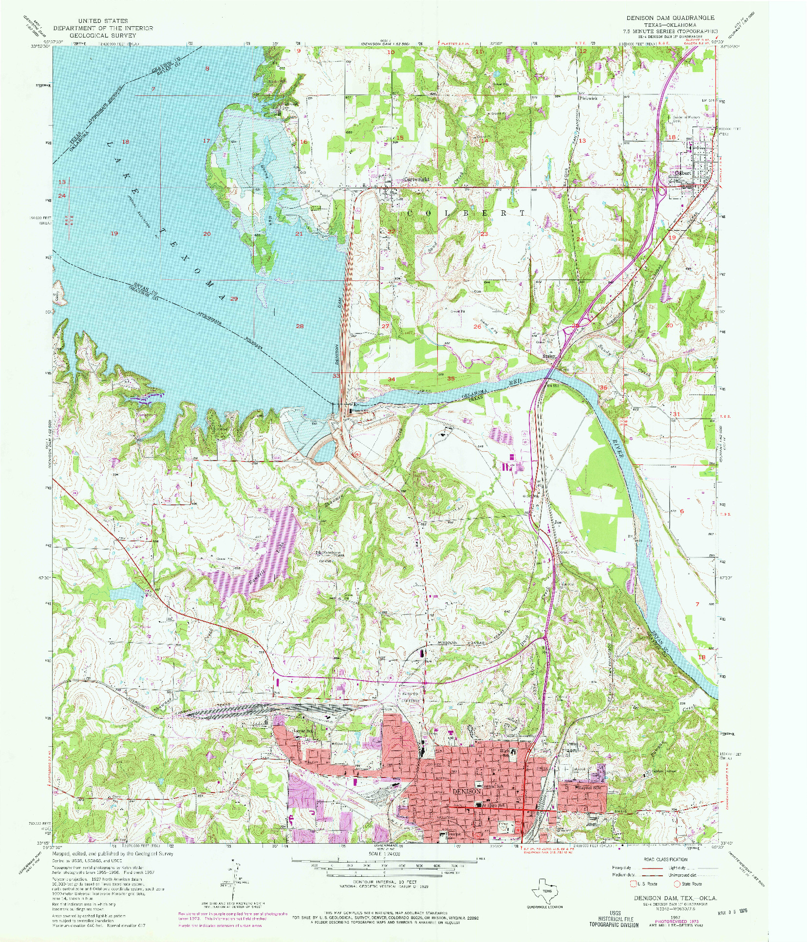 USGS 1:24000-SCALE QUADRANGLE FOR DENISON DAM, TX 1957