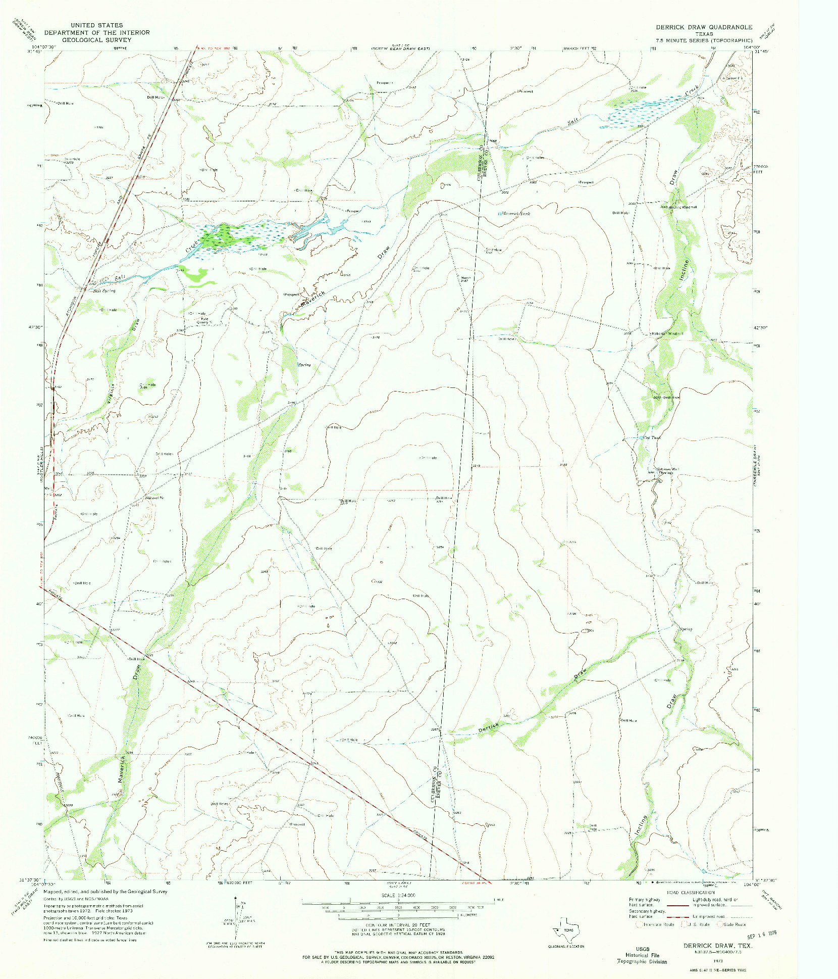 USGS 1:24000-SCALE QUADRANGLE FOR DERRICK DRAW, TX 1973