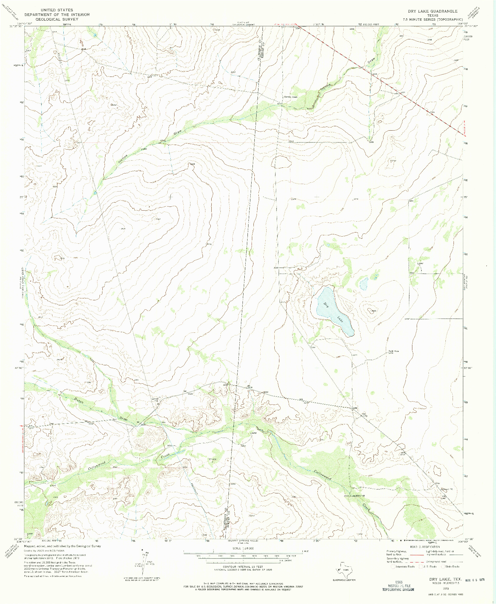 USGS 1:24000-SCALE QUADRANGLE FOR DRY LAKE, TX 1973