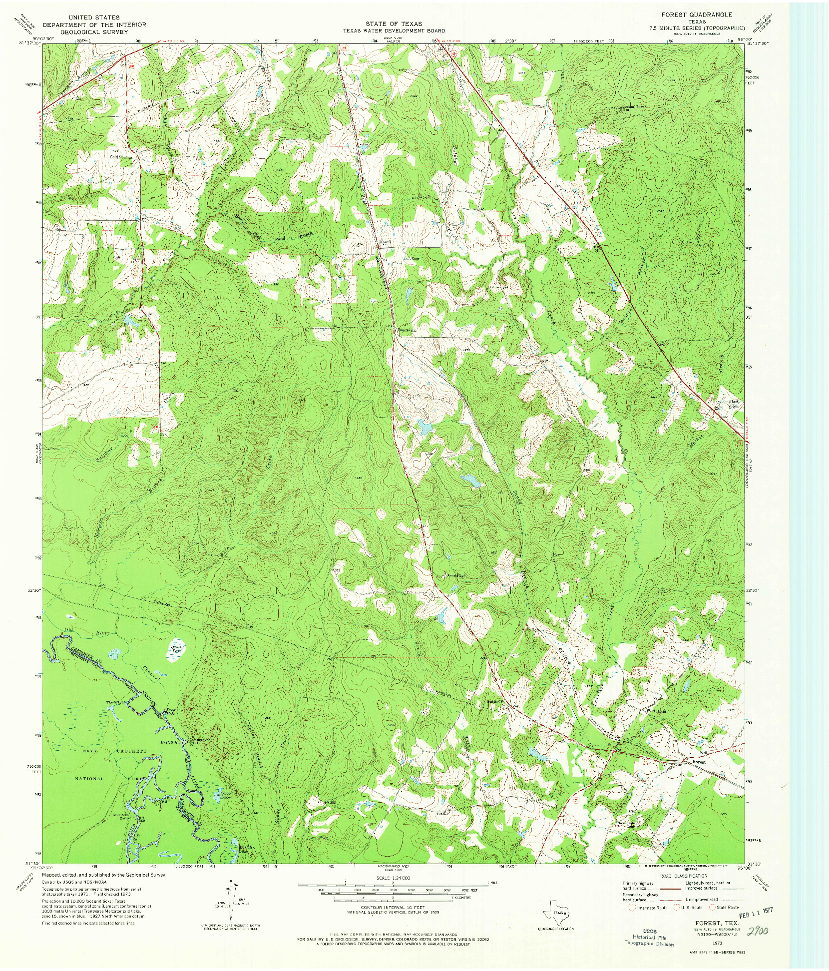 USGS 1:24000-SCALE QUADRANGLE FOR FOREST, TX 1973