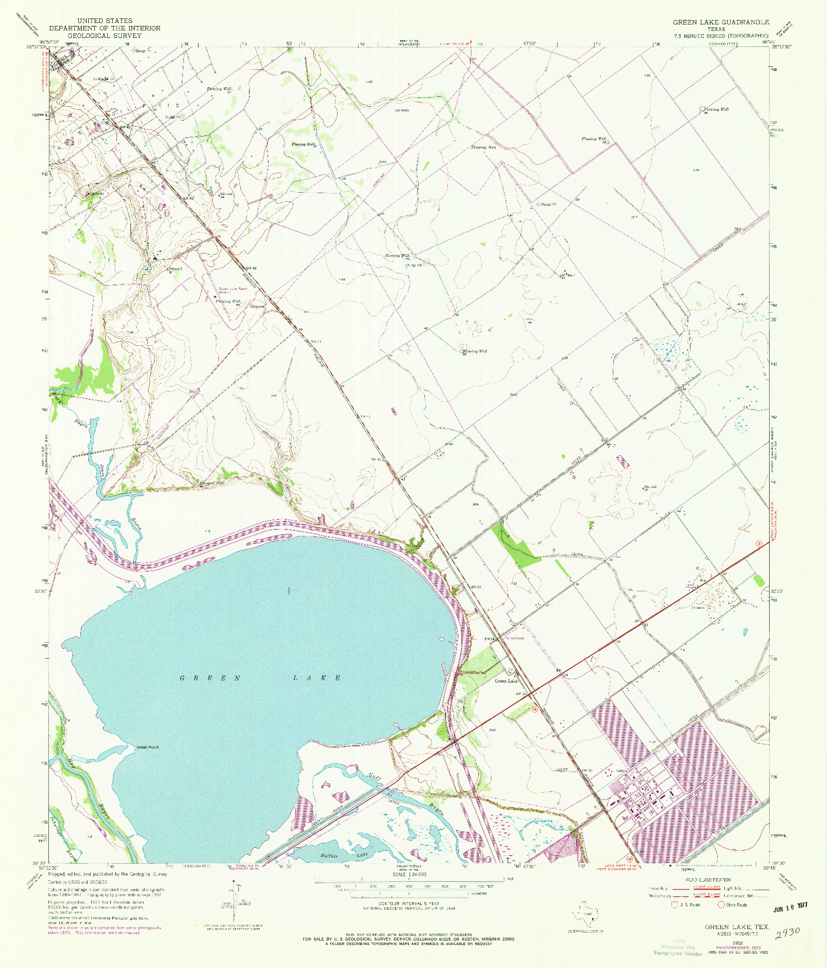 USGS 1:24000-SCALE QUADRANGLE FOR GREEN LAKE, TX 1952