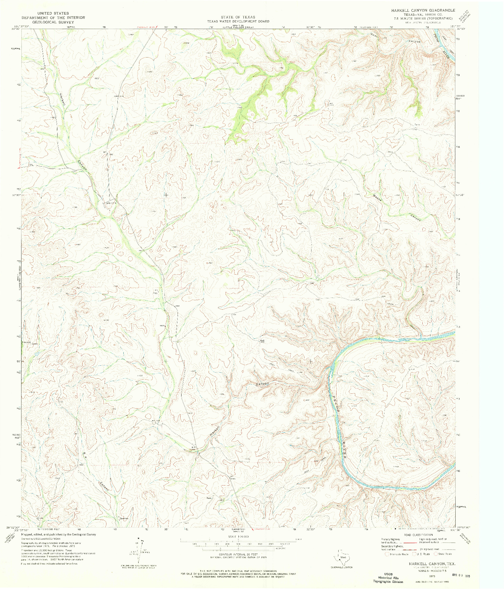 USGS 1:24000-SCALE QUADRANGLE FOR HARKELL CANYON, TX 1973