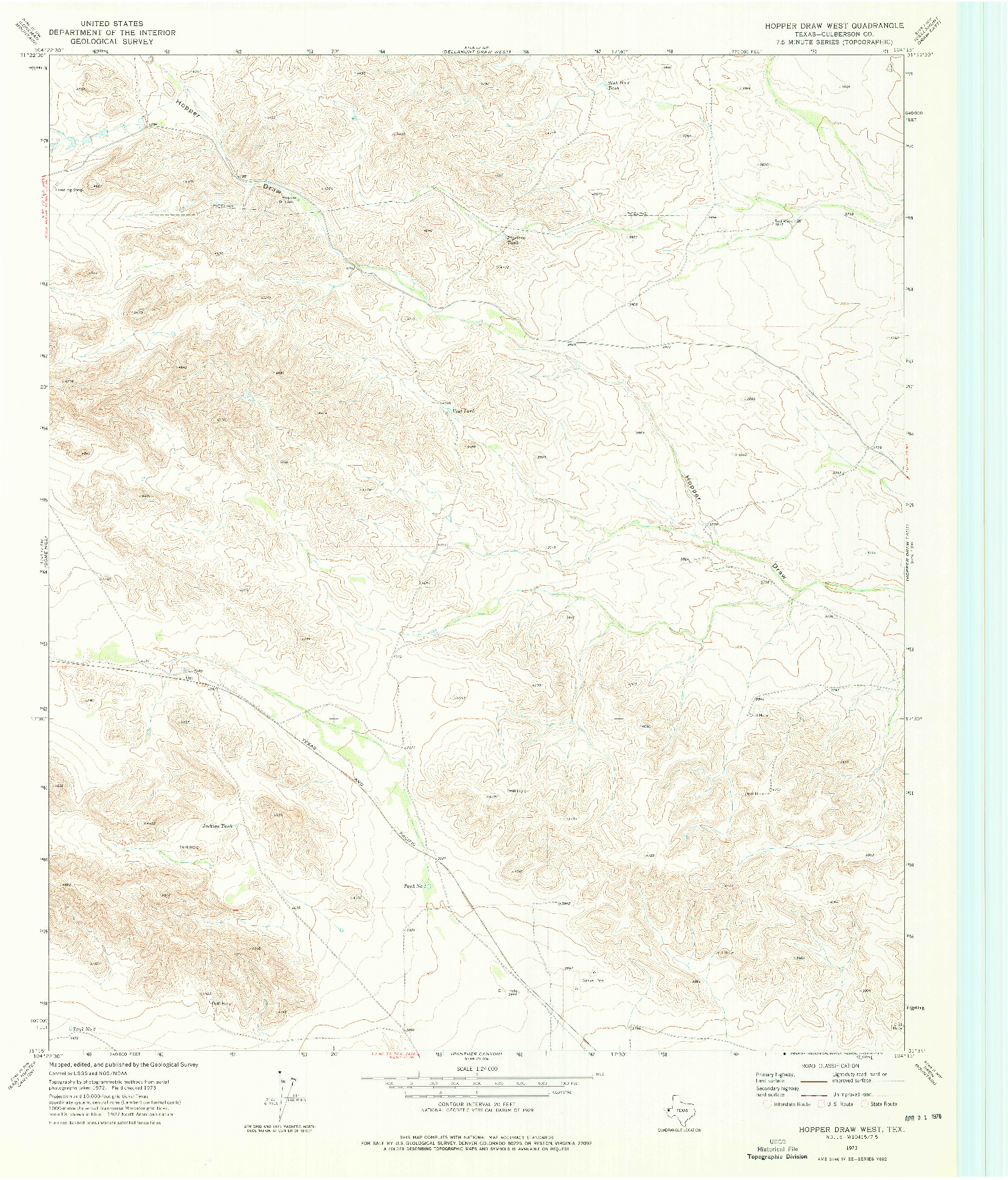 USGS 1:24000-SCALE QUADRANGLE FOR HOPPER DRAW WEST, TX 1973