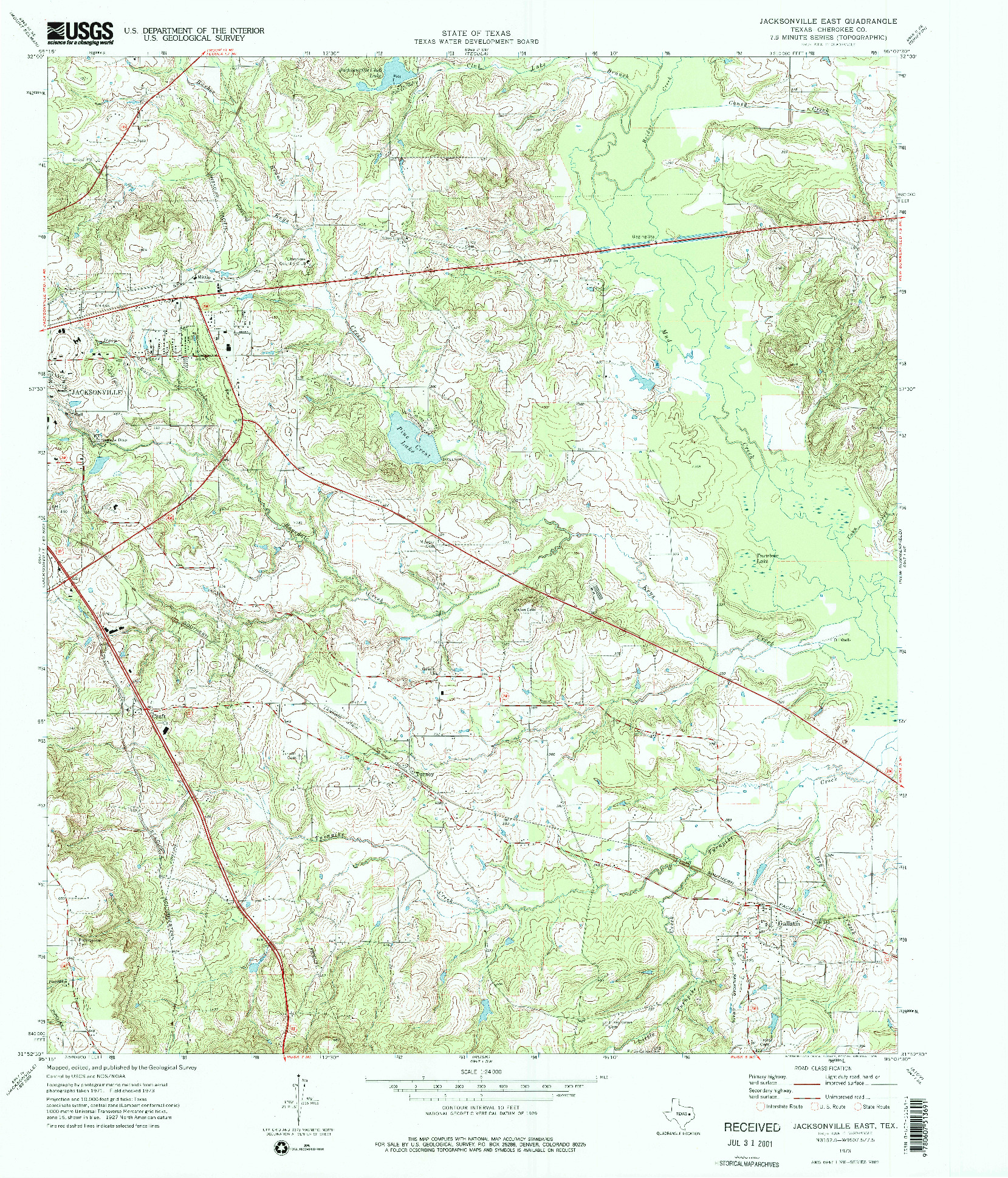 USGS 1:24000-SCALE QUADRANGLE FOR JACKSONVILLE EAST, TX 1973