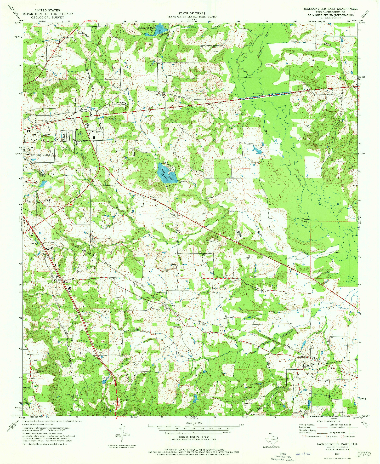 USGS 1:24000-SCALE QUADRANGLE FOR JACKSONVILLE EAST, TX 1973