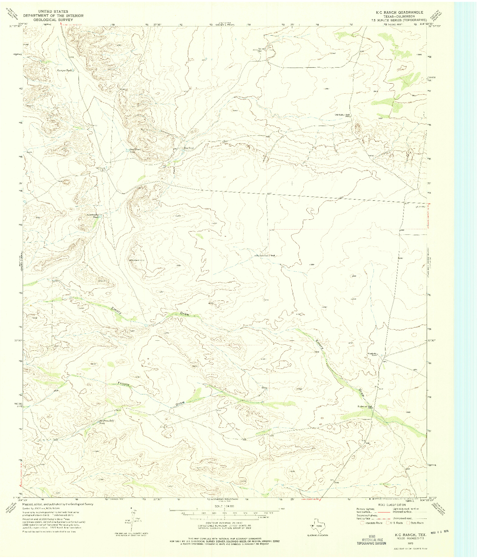 USGS 1:24000-SCALE QUADRANGLE FOR K C RANCH, TX 1973