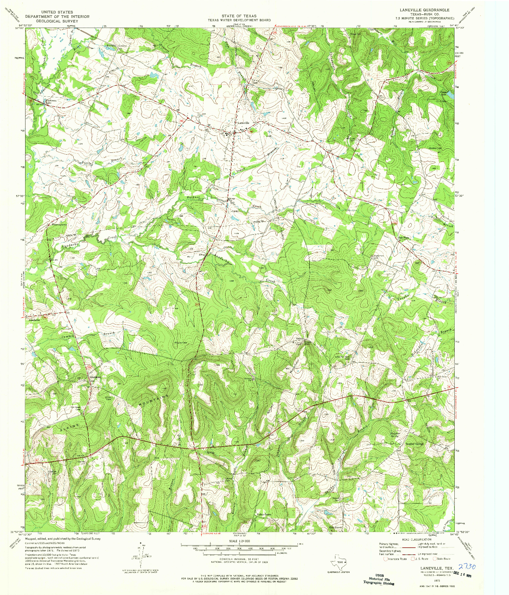 USGS 1:24000-SCALE QUADRANGLE FOR LANEVILLE, TX 1973