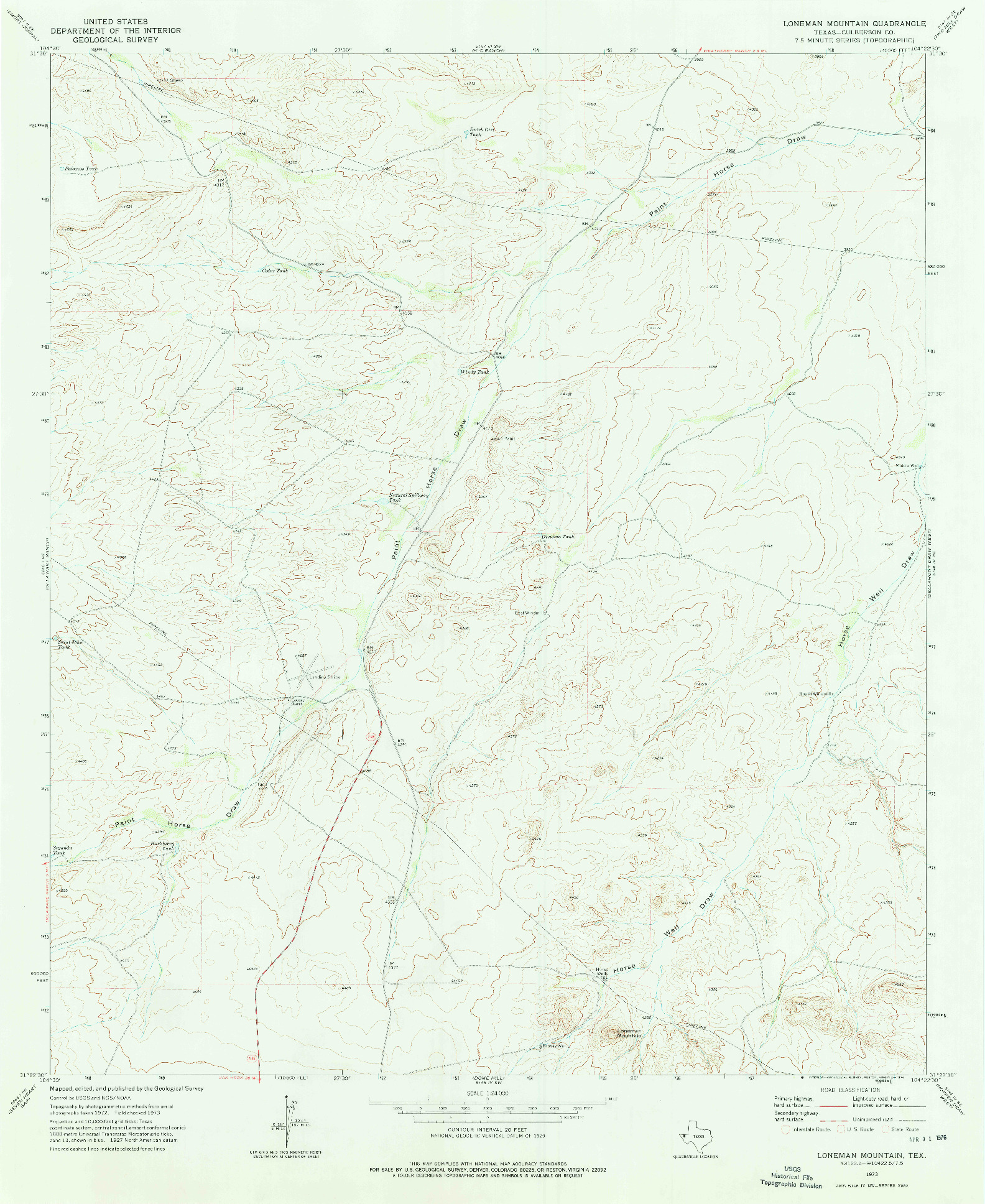 USGS 1:24000-SCALE QUADRANGLE FOR LONEMAN MOUNTAIN, TX 1973
