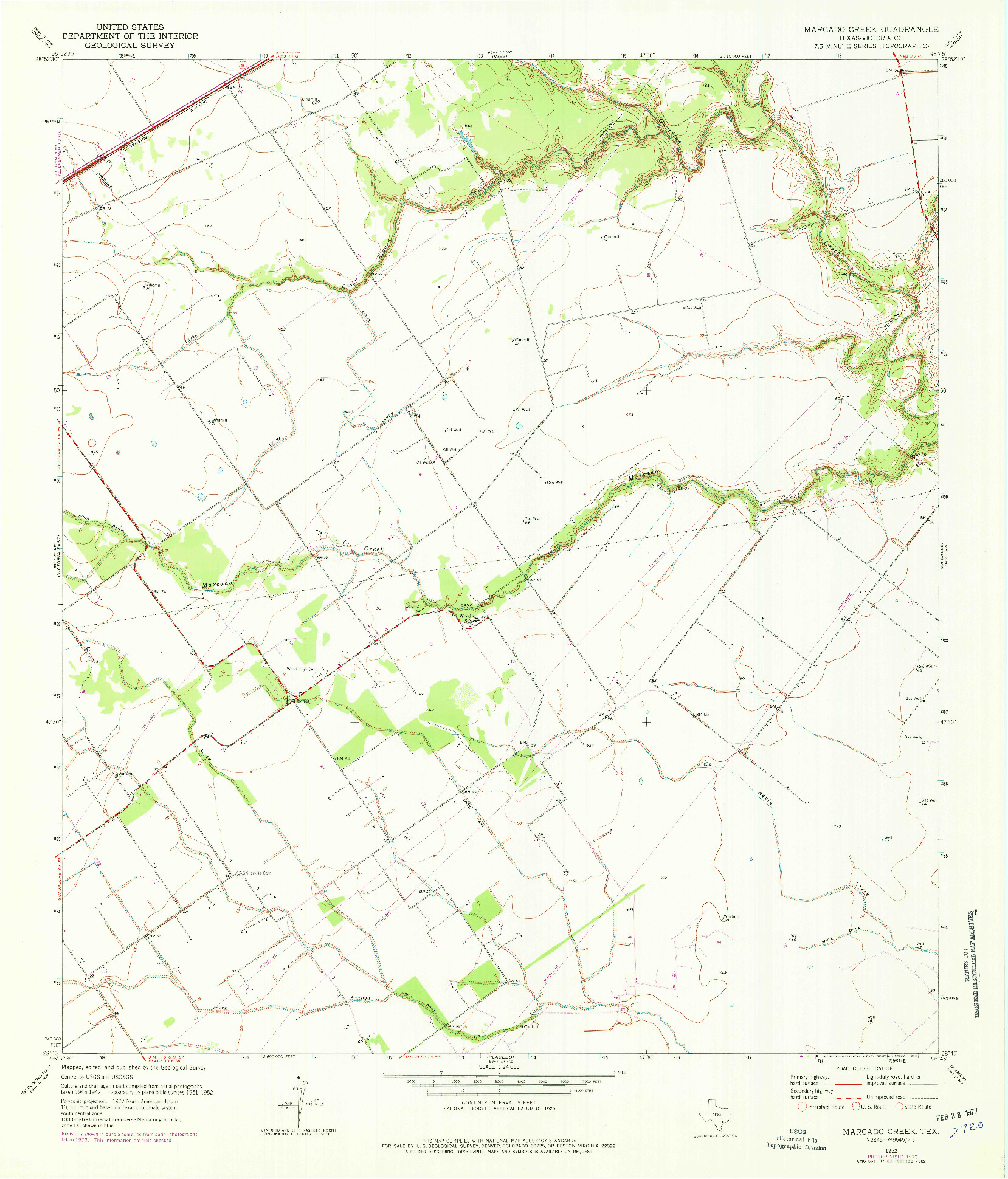 USGS 1:24000-SCALE QUADRANGLE FOR MARCADO CREEK, TX 1952