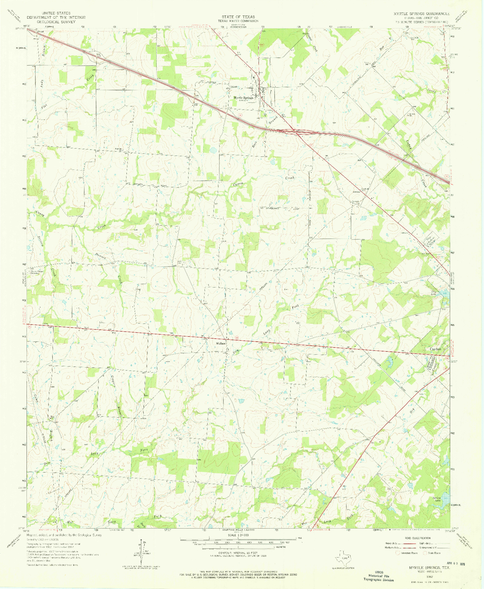 USGS 1:24000-SCALE QUADRANGLE FOR MYRTLE SPRINGS, TX 1962