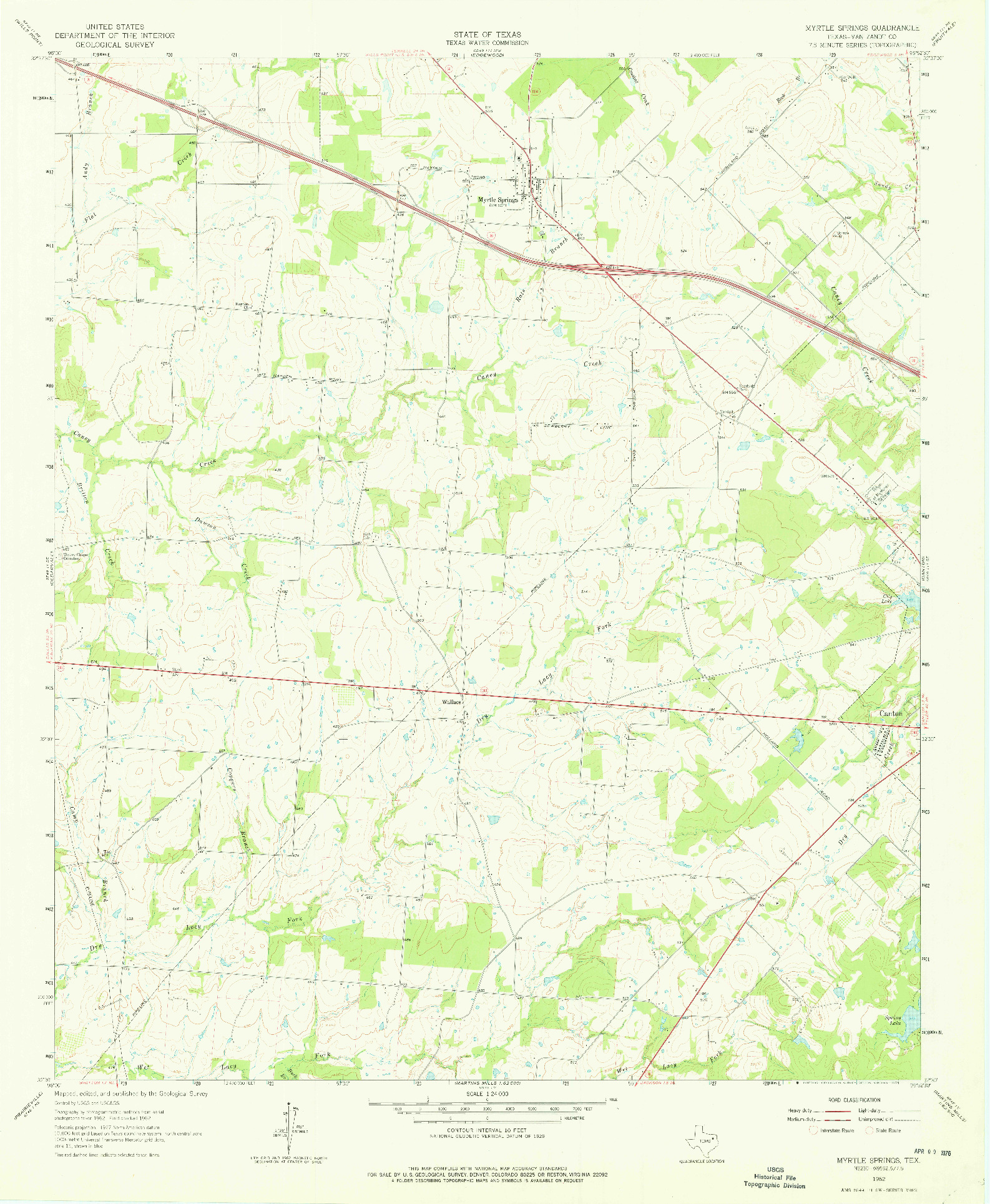 USGS 1:24000-SCALE QUADRANGLE FOR MYRTLE SPRINGS, TX 1962