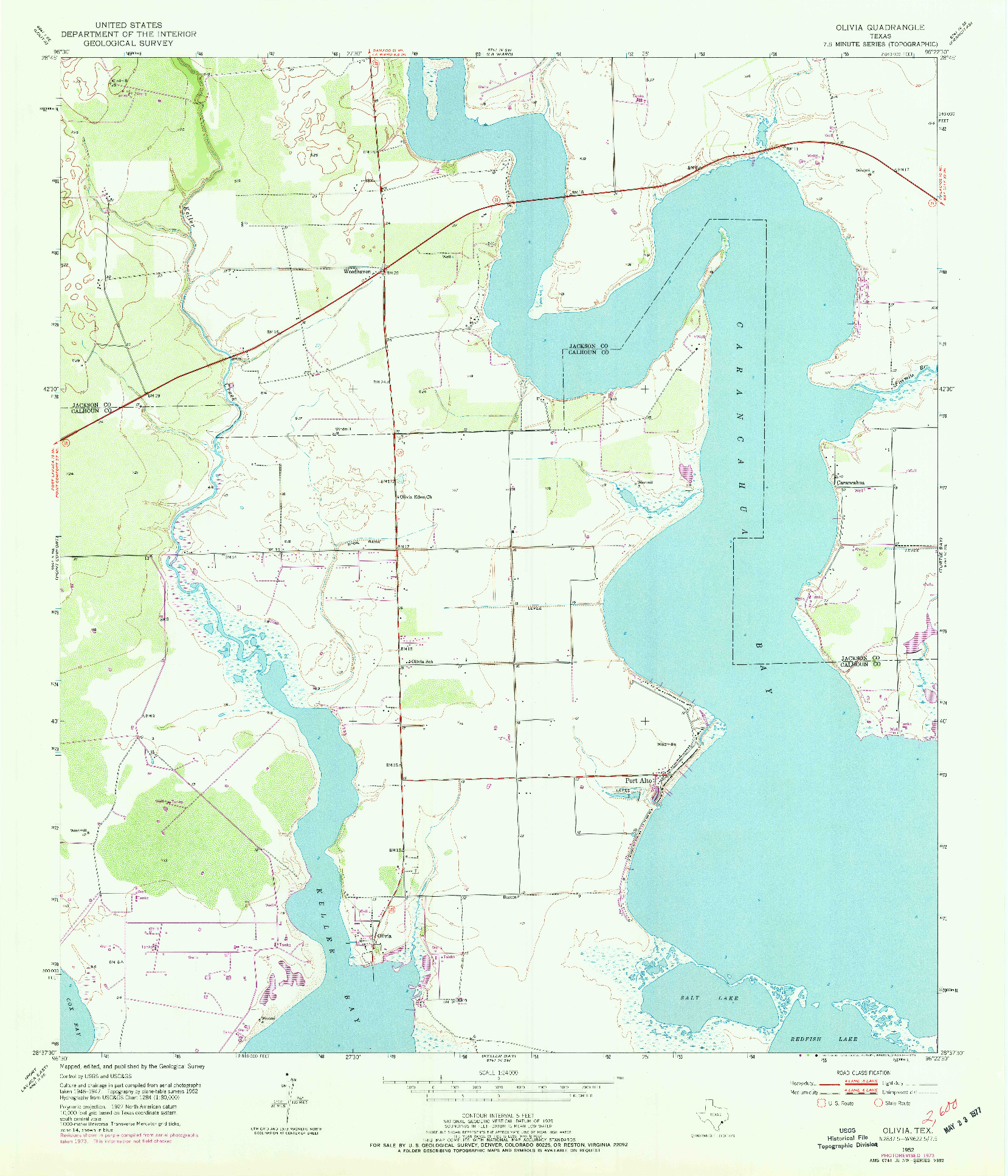 USGS 1:24000-SCALE QUADRANGLE FOR OLIVIA, TX 1952