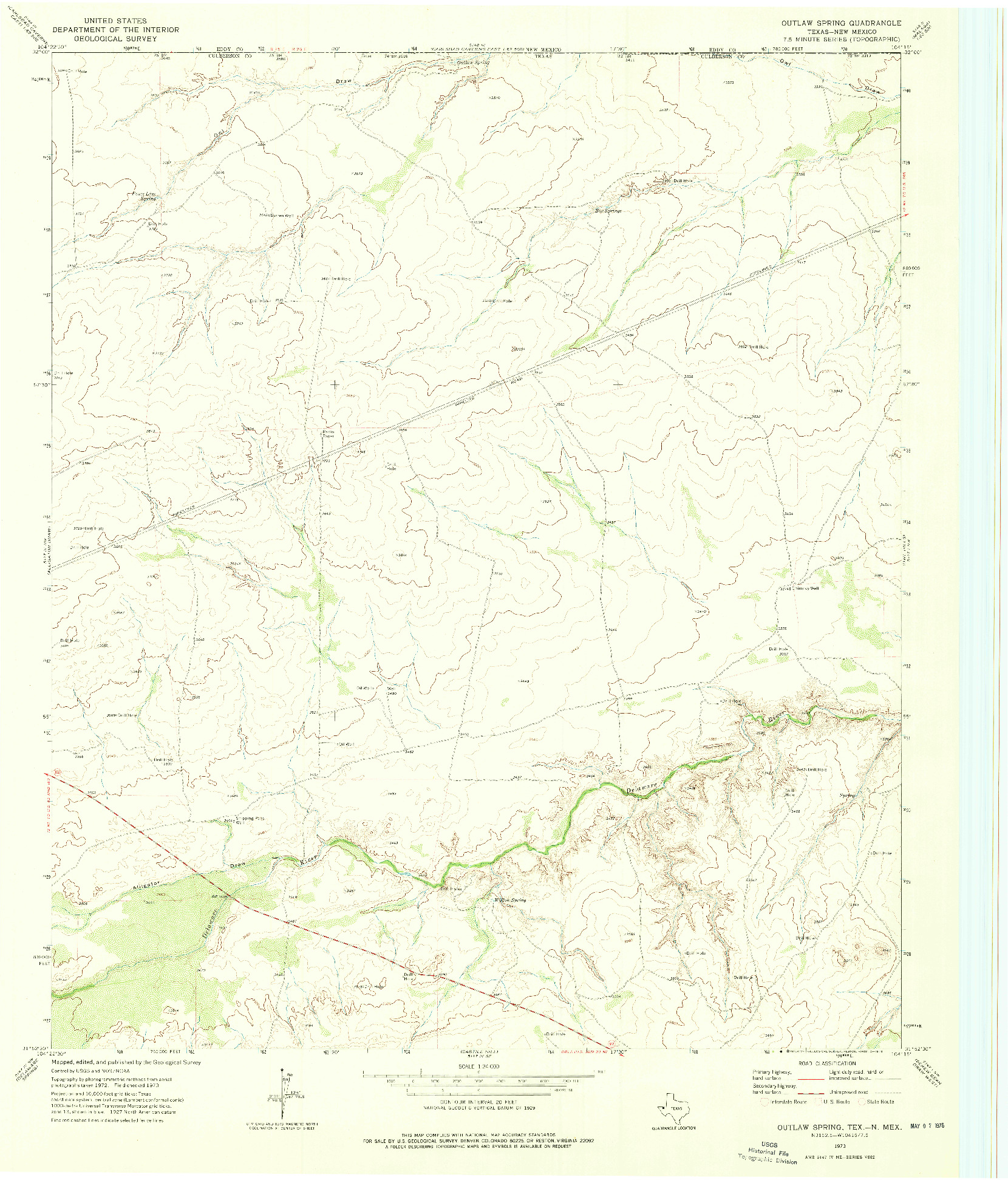 USGS 1:24000-SCALE QUADRANGLE FOR OUTLAW SPRING, TX 1973