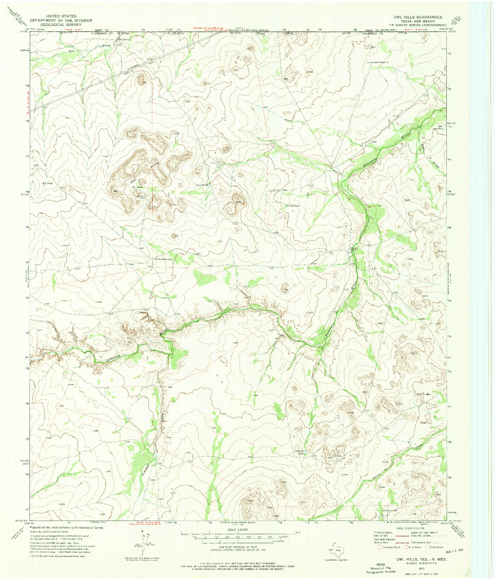 USGS 1:24000-SCALE QUADRANGLE FOR OWL HILLS, TX 1973