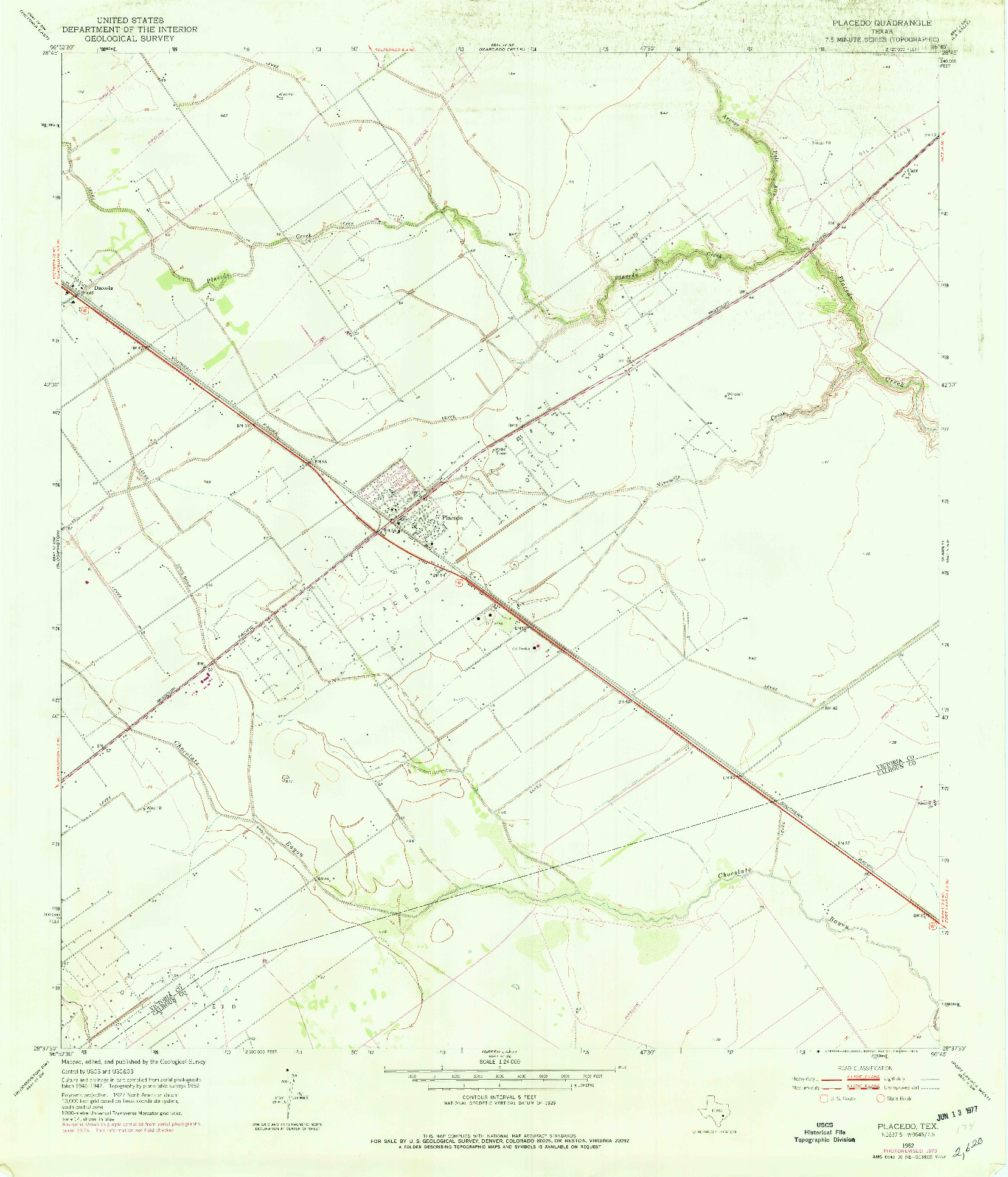 USGS 1:24000-SCALE QUADRANGLE FOR PLACEDO, TX 1952