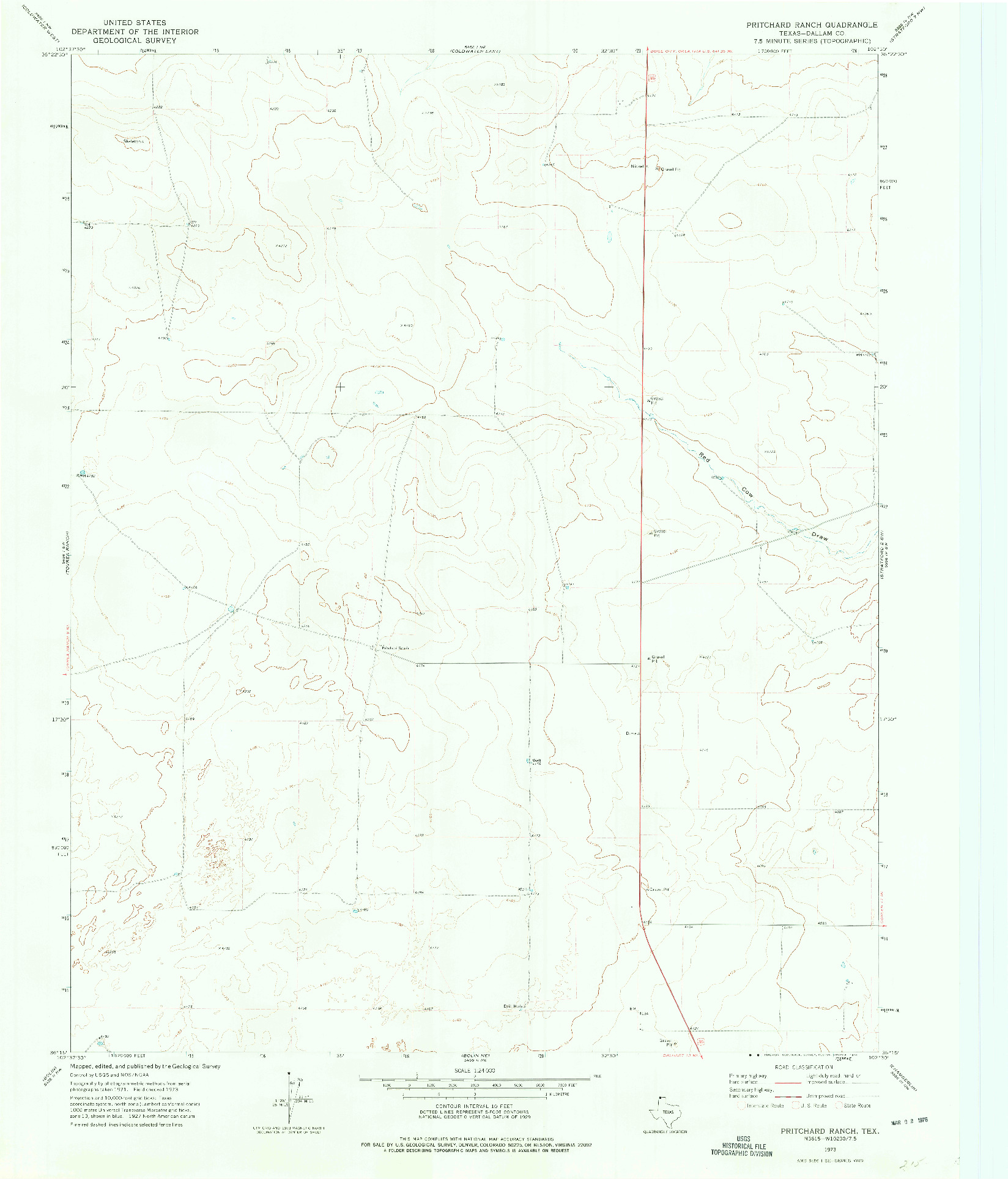 USGS 1:24000-SCALE QUADRANGLE FOR PRITCHARD RANCH, TX 1973