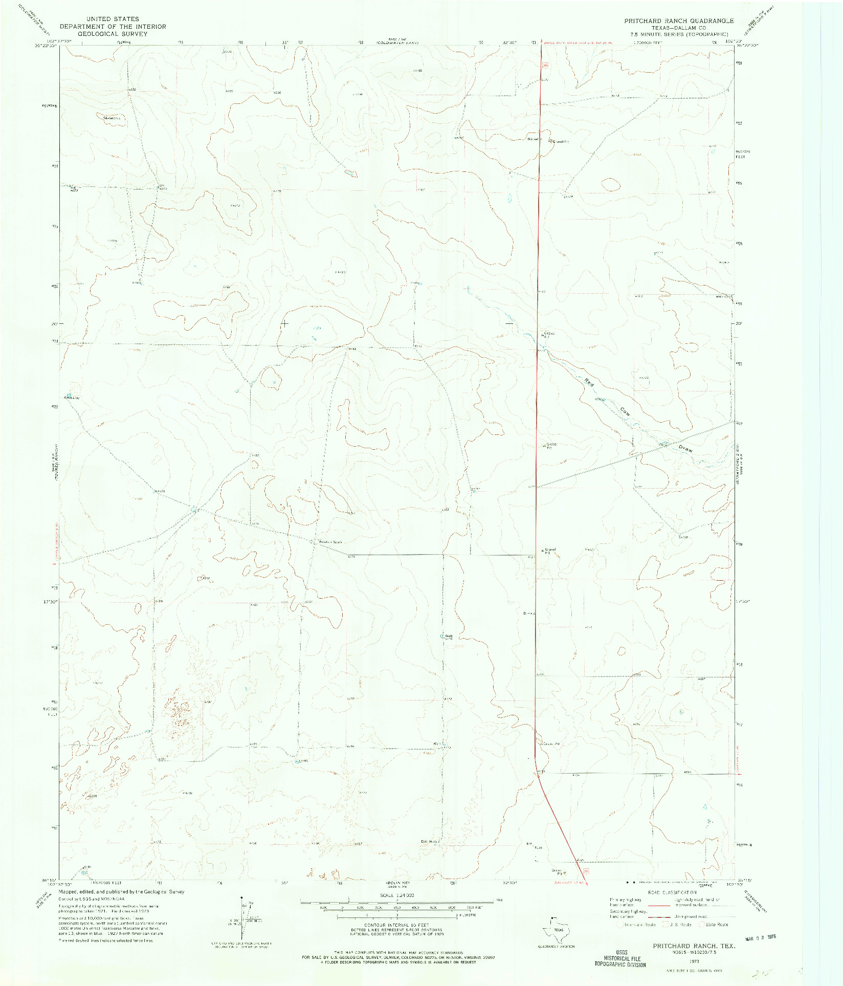 USGS 1:24000-SCALE QUADRANGLE FOR PRITCHARD RANCH, TX 1973