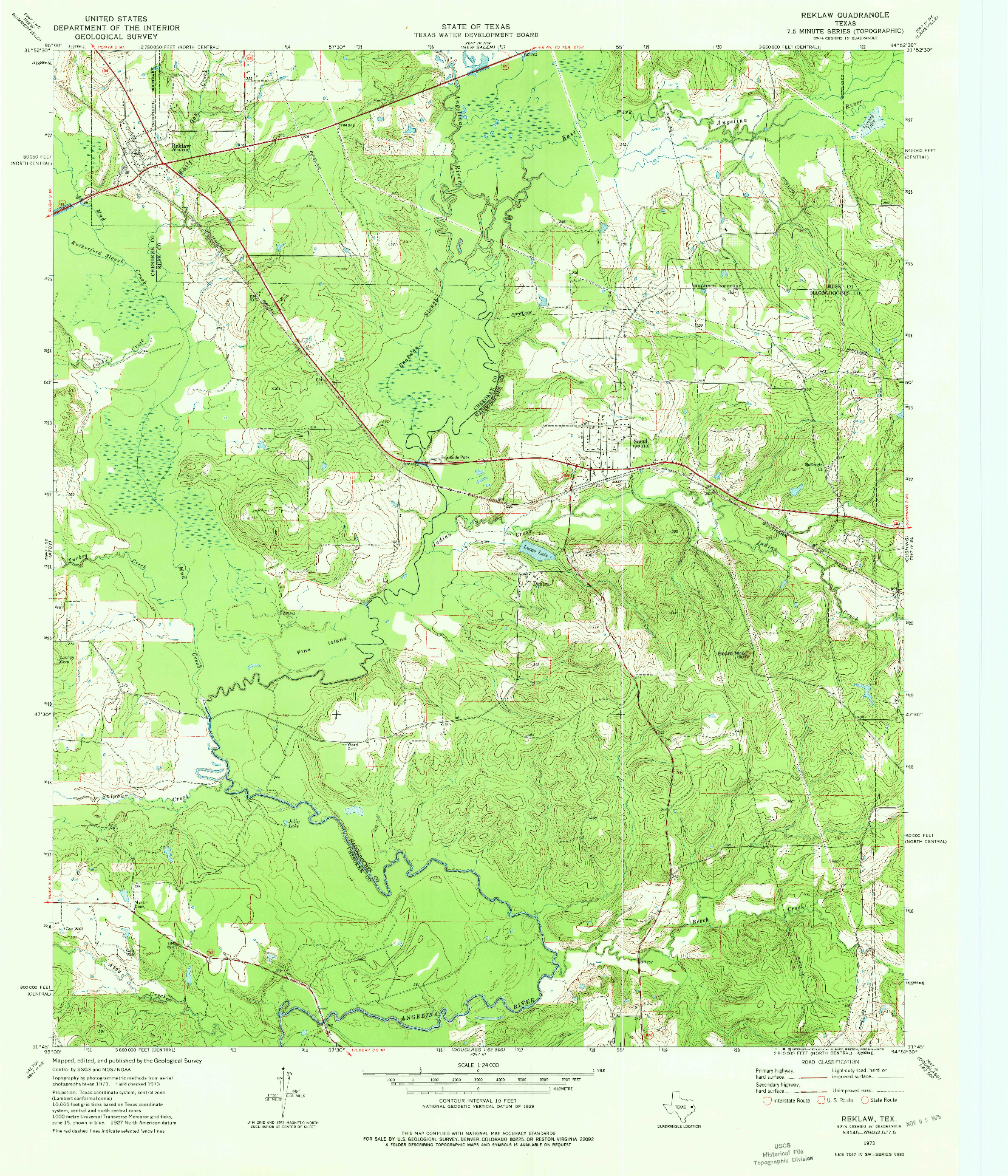 USGS 1:24000-SCALE QUADRANGLE FOR REKLAW, TX 1973