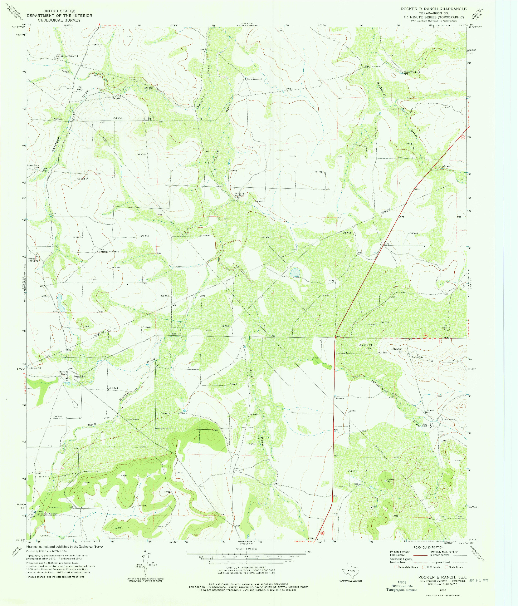 USGS 1:24000-SCALE QUADRANGLE FOR ROCKER B RANCH, TX 1973