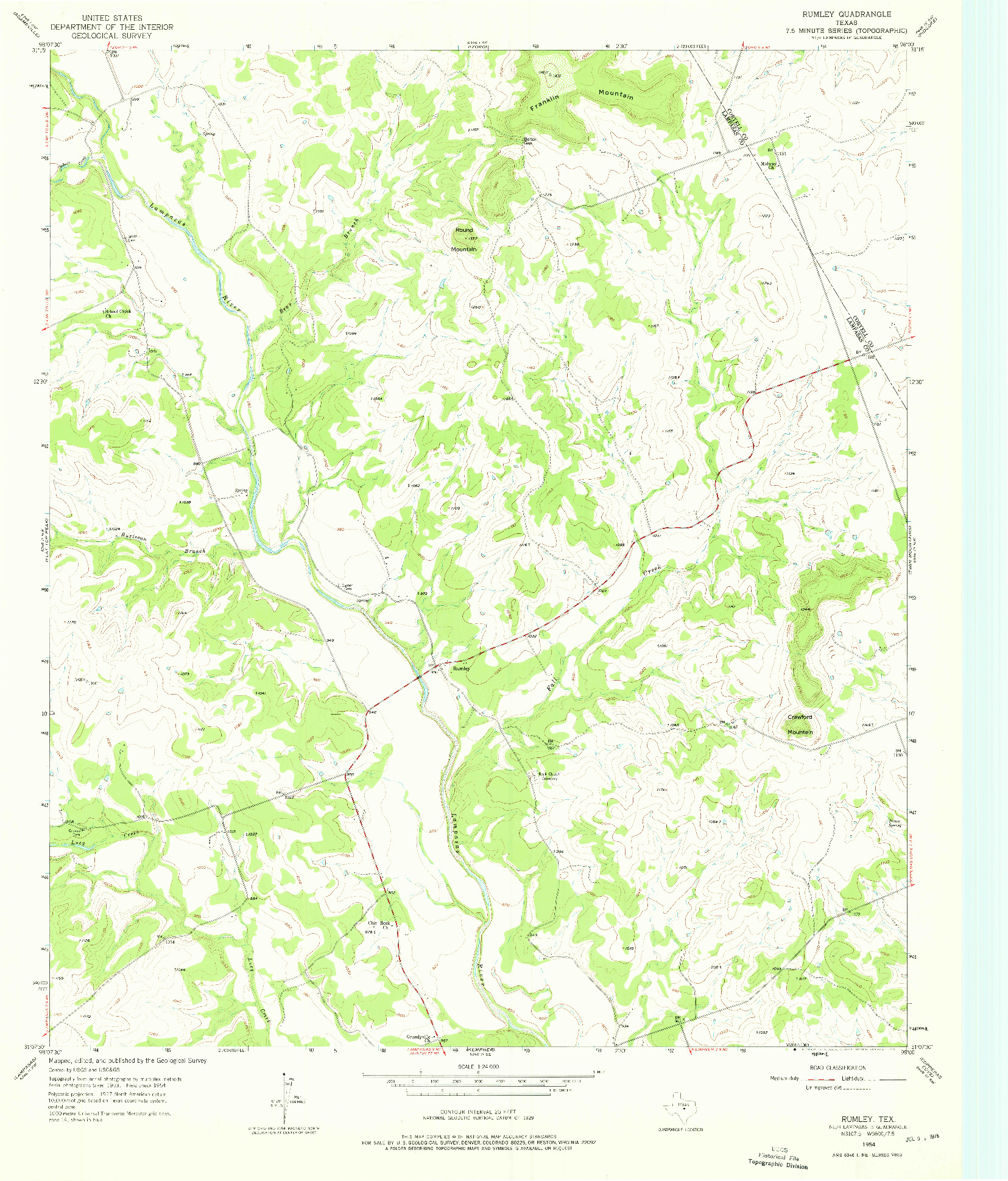 USGS 1:24000-SCALE QUADRANGLE FOR RUMLEY, TX 1954