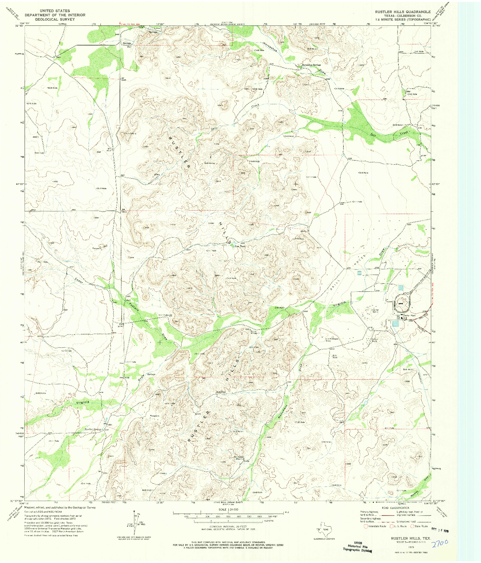 USGS 1:24000-SCALE QUADRANGLE FOR RUSTLER HILLS, TX 1973