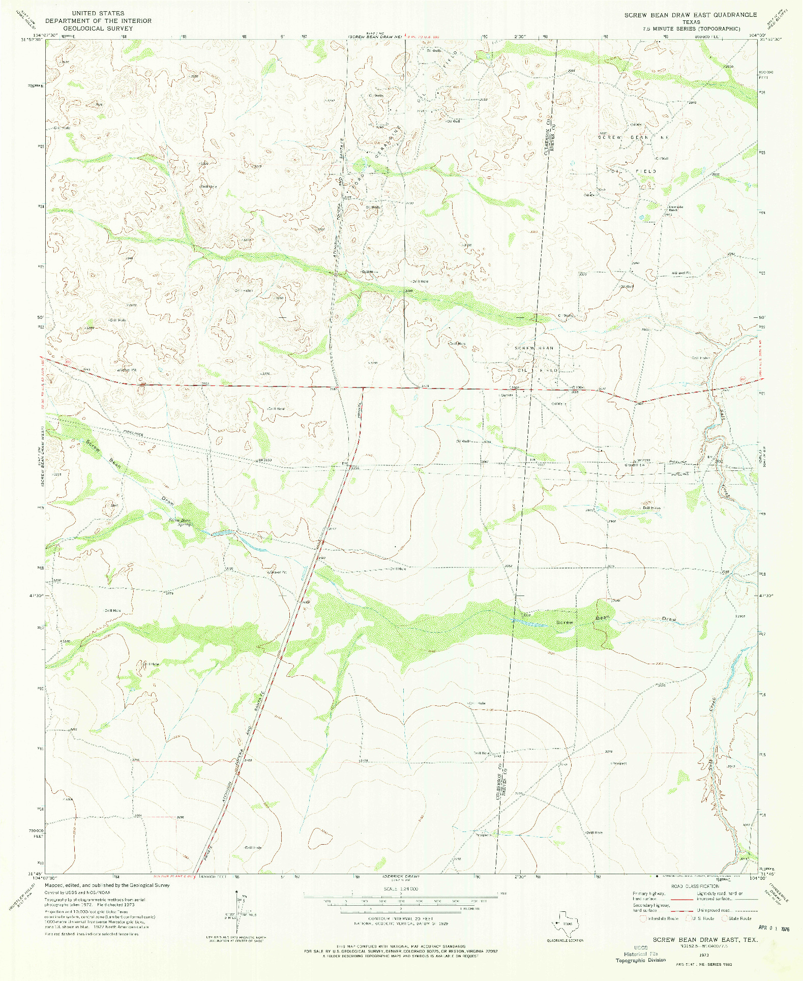 USGS 1:24000-SCALE QUADRANGLE FOR SCREW BEAN DRAW EAST, TX 1973