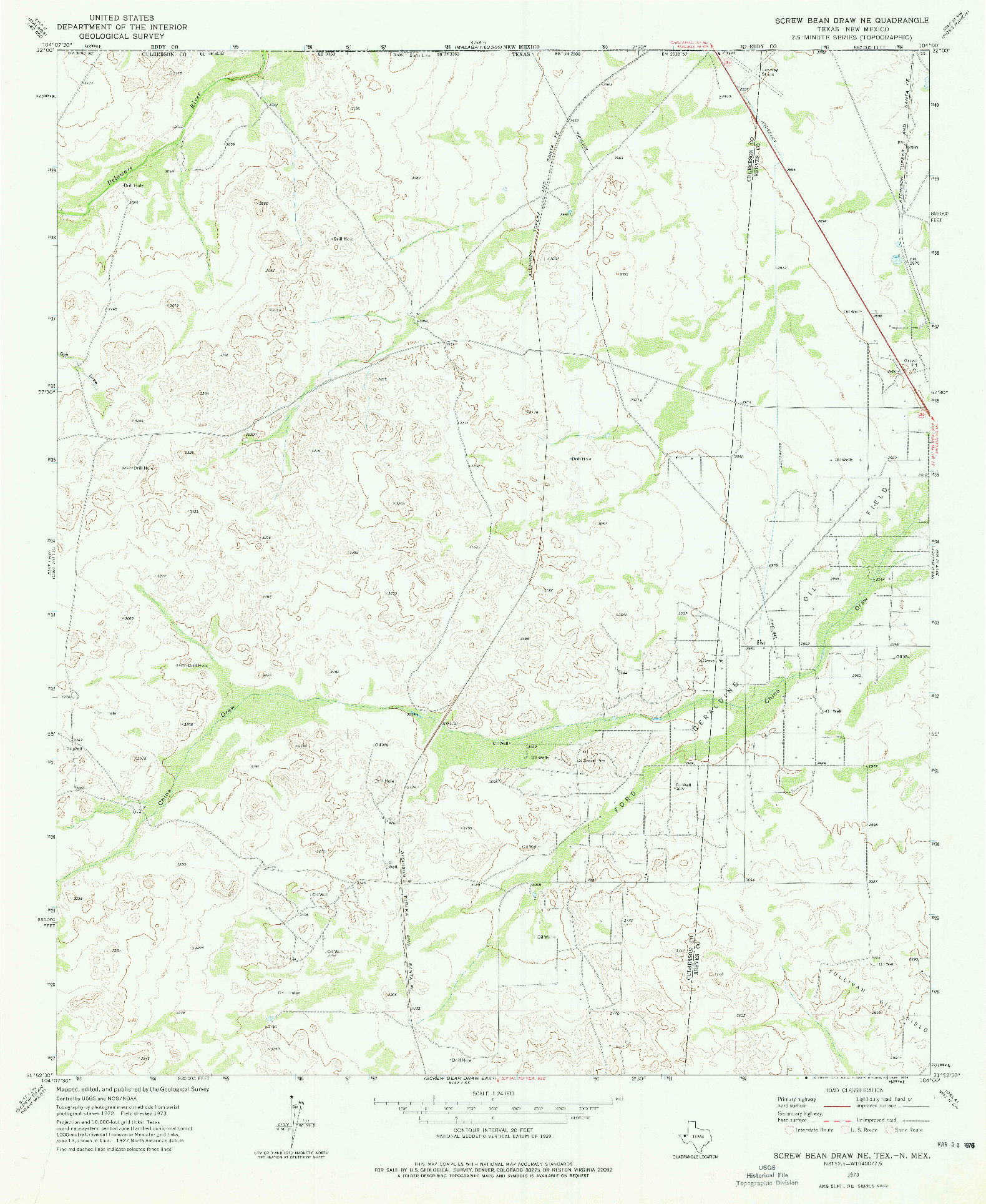 USGS 1:24000-SCALE QUADRANGLE FOR SCREW BEAN DRAW NE, TX 1973