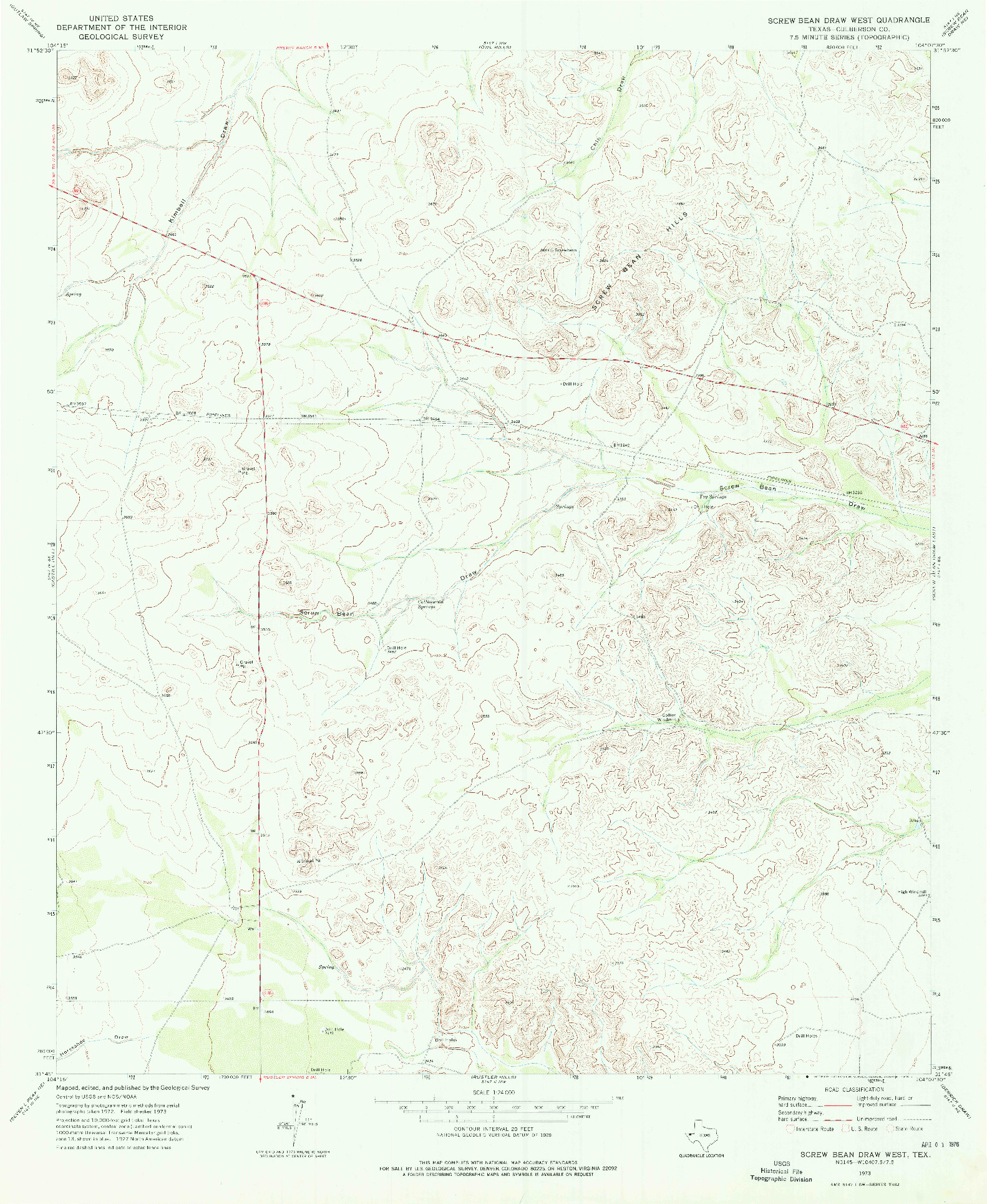 USGS 1:24000-SCALE QUADRANGLE FOR SCREW BEAN DRAW WEST, TX 1973
