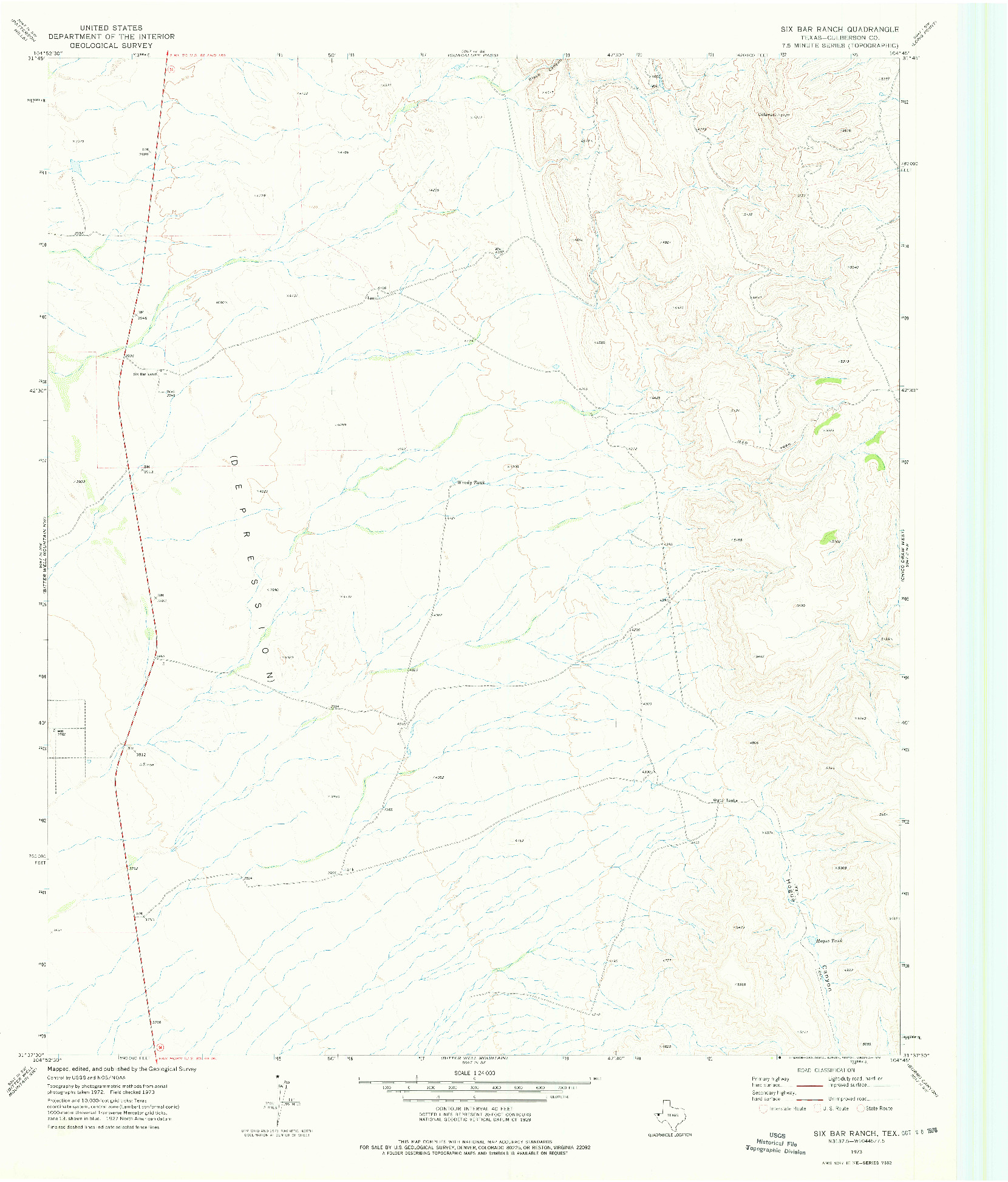 USGS 1:24000-SCALE QUADRANGLE FOR SIX BAR RANCH, TX 1973