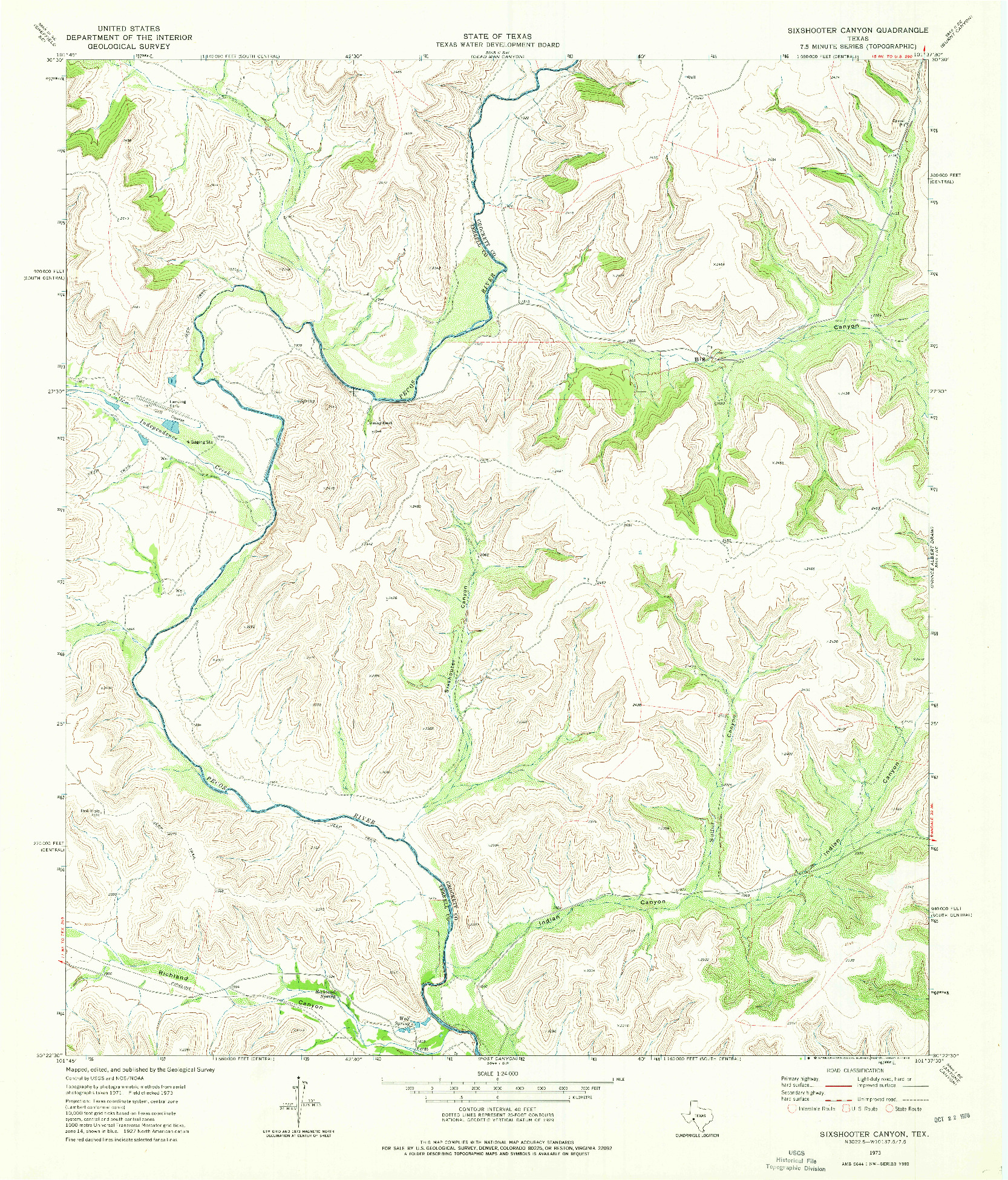 USGS 1:24000-SCALE QUADRANGLE FOR SIXSHOOTER CANYON, TX 1973