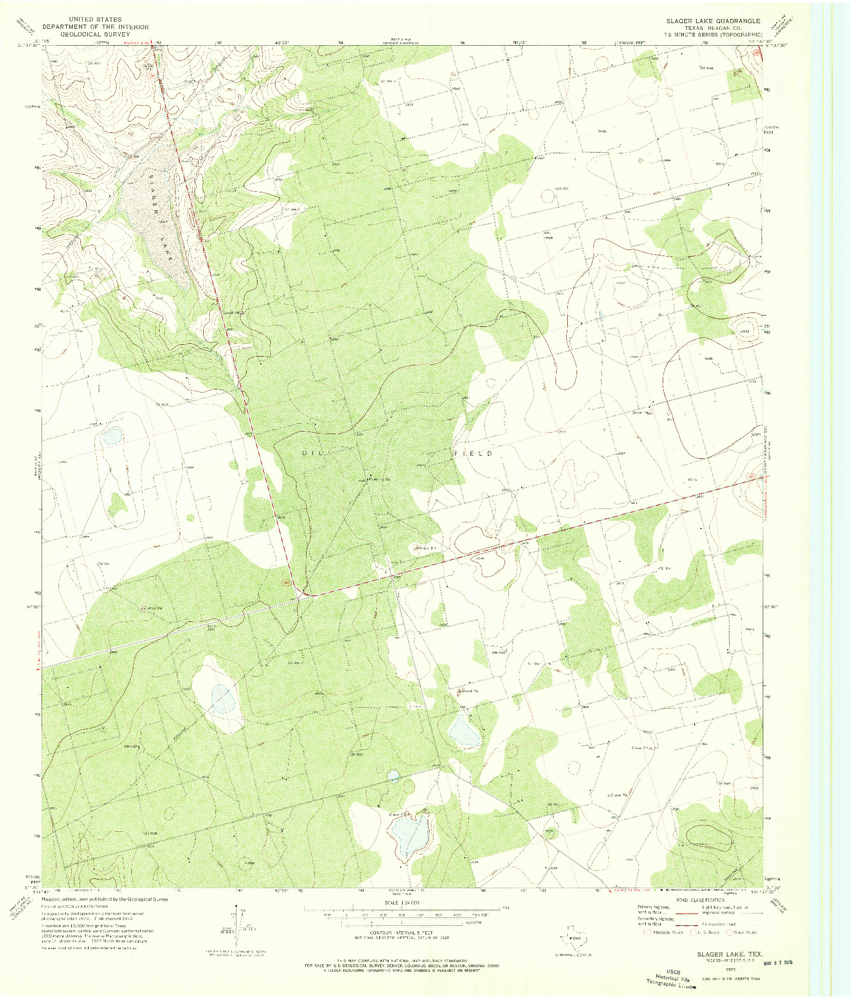 USGS 1:24000-SCALE QUADRANGLE FOR SLAGER LAKE, TX 1973
