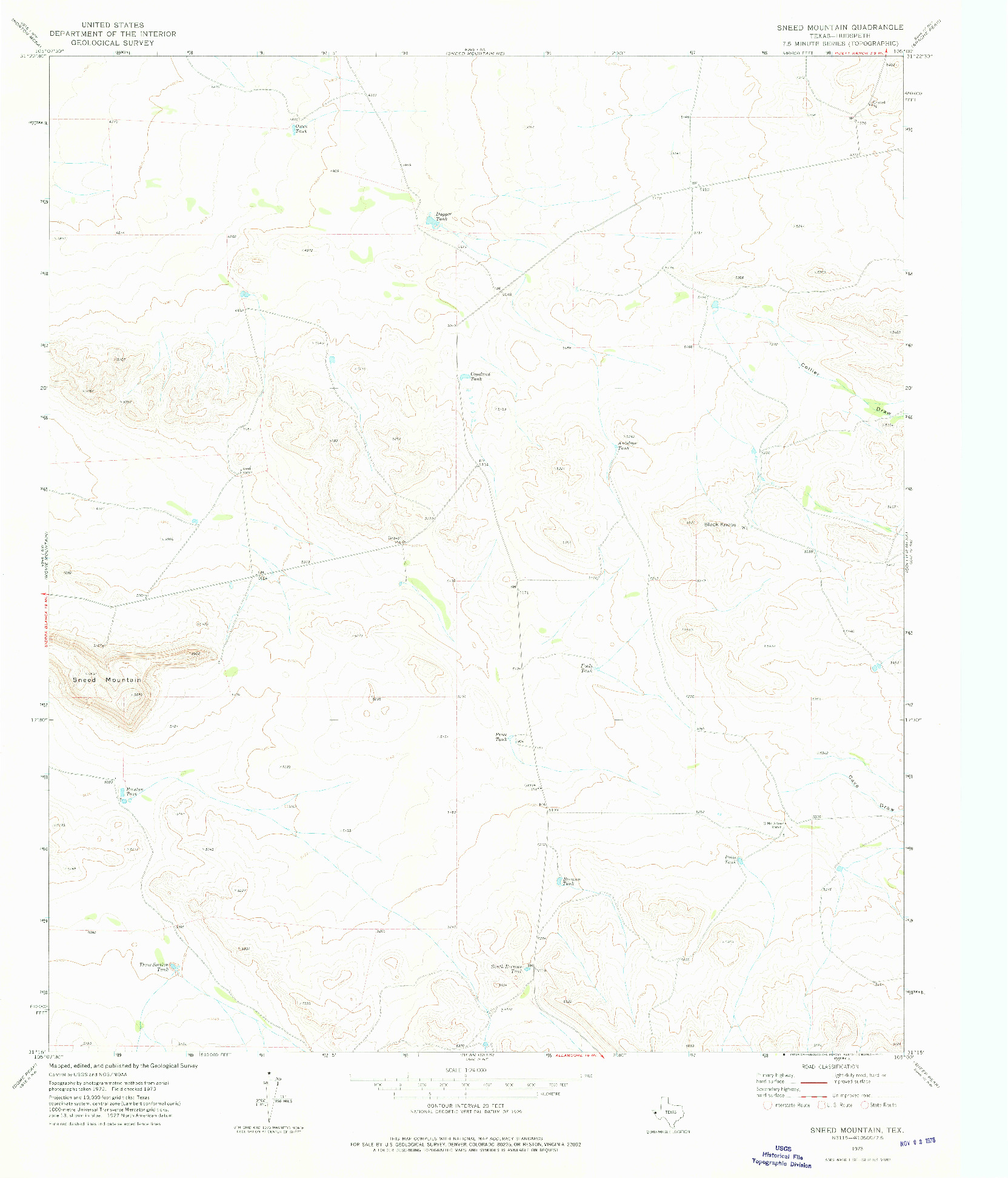 USGS 1:24000-SCALE QUADRANGLE FOR SNEED MOUNTAIN, TX 1973