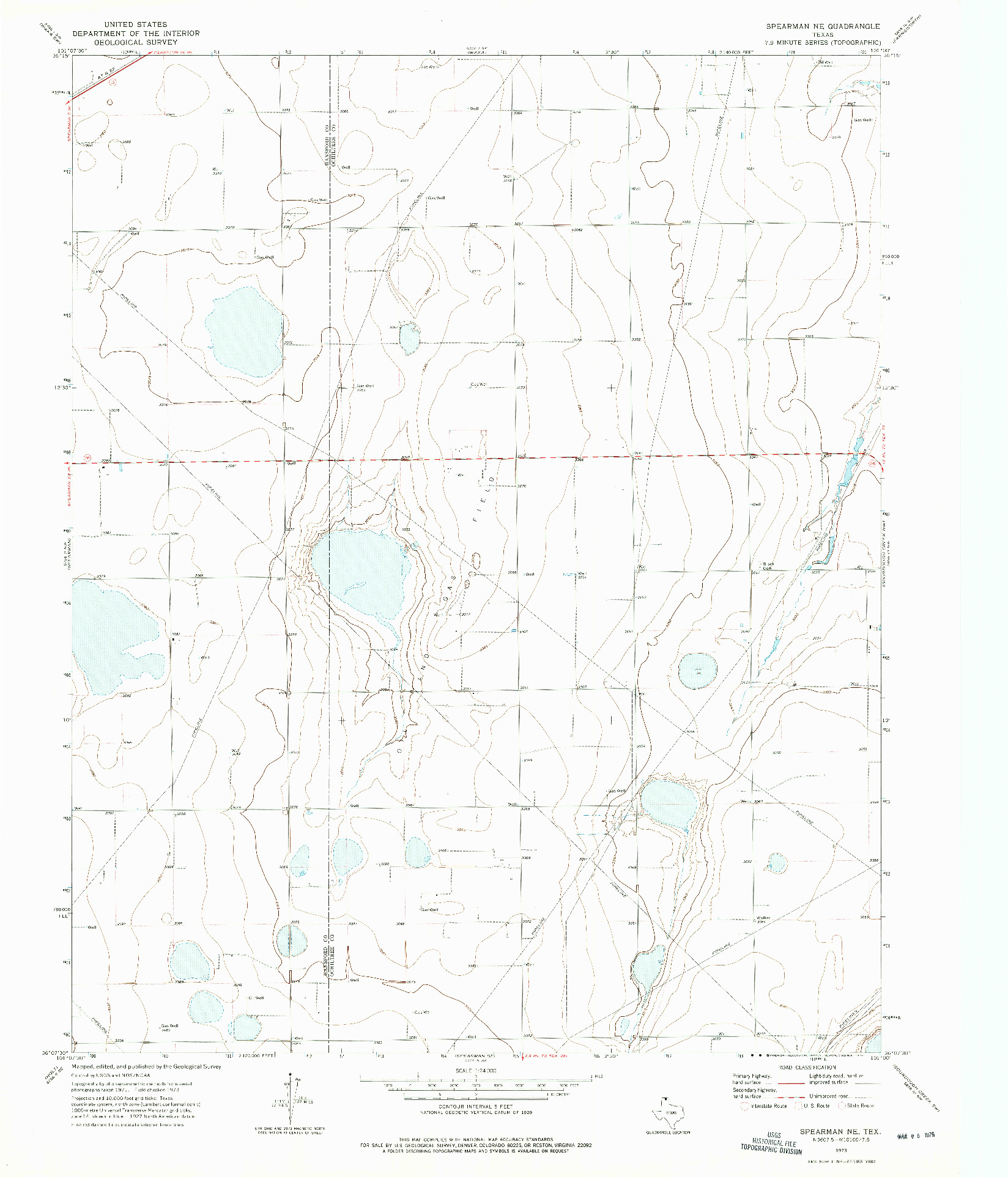USGS 1:24000-SCALE QUADRANGLE FOR SPEARMAN NE, TX 1973
