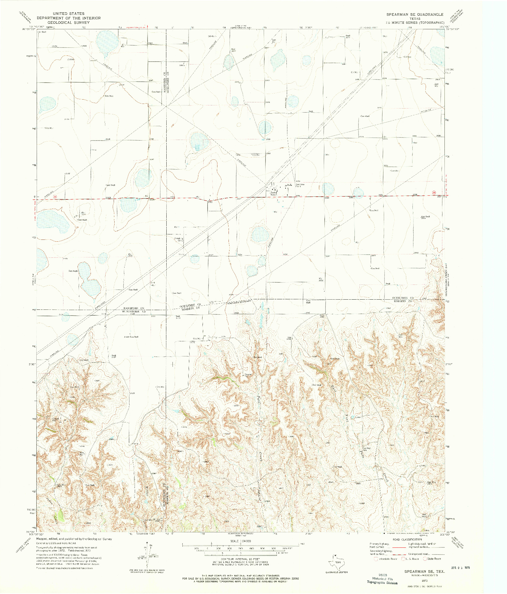 USGS 1:24000-SCALE QUADRANGLE FOR SPEARMAN SE, TX 1973
